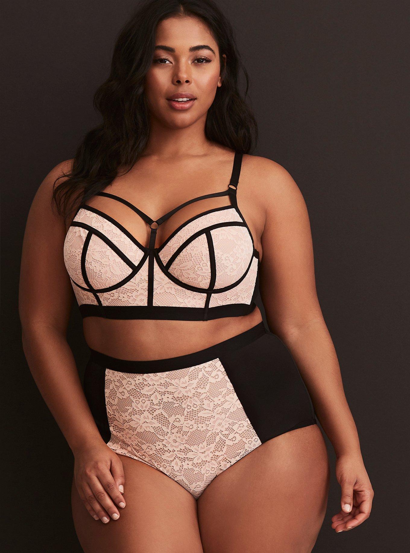 Plus Size Lace And Microfiber High-Rise Panty, LOTUS, alternate