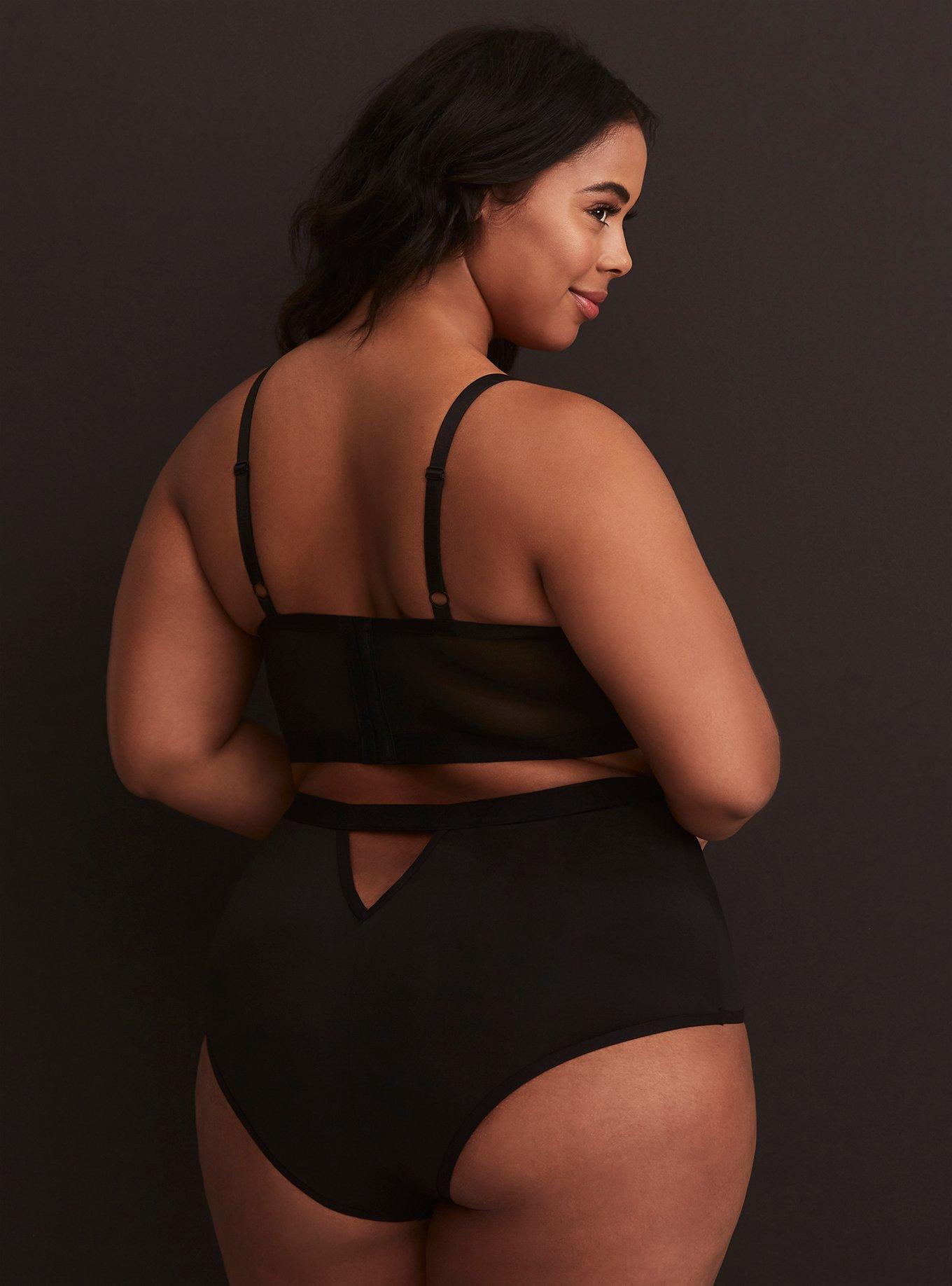 Plus Size Lace And Microfiber High-Rise Panty, LOTUS, alternate