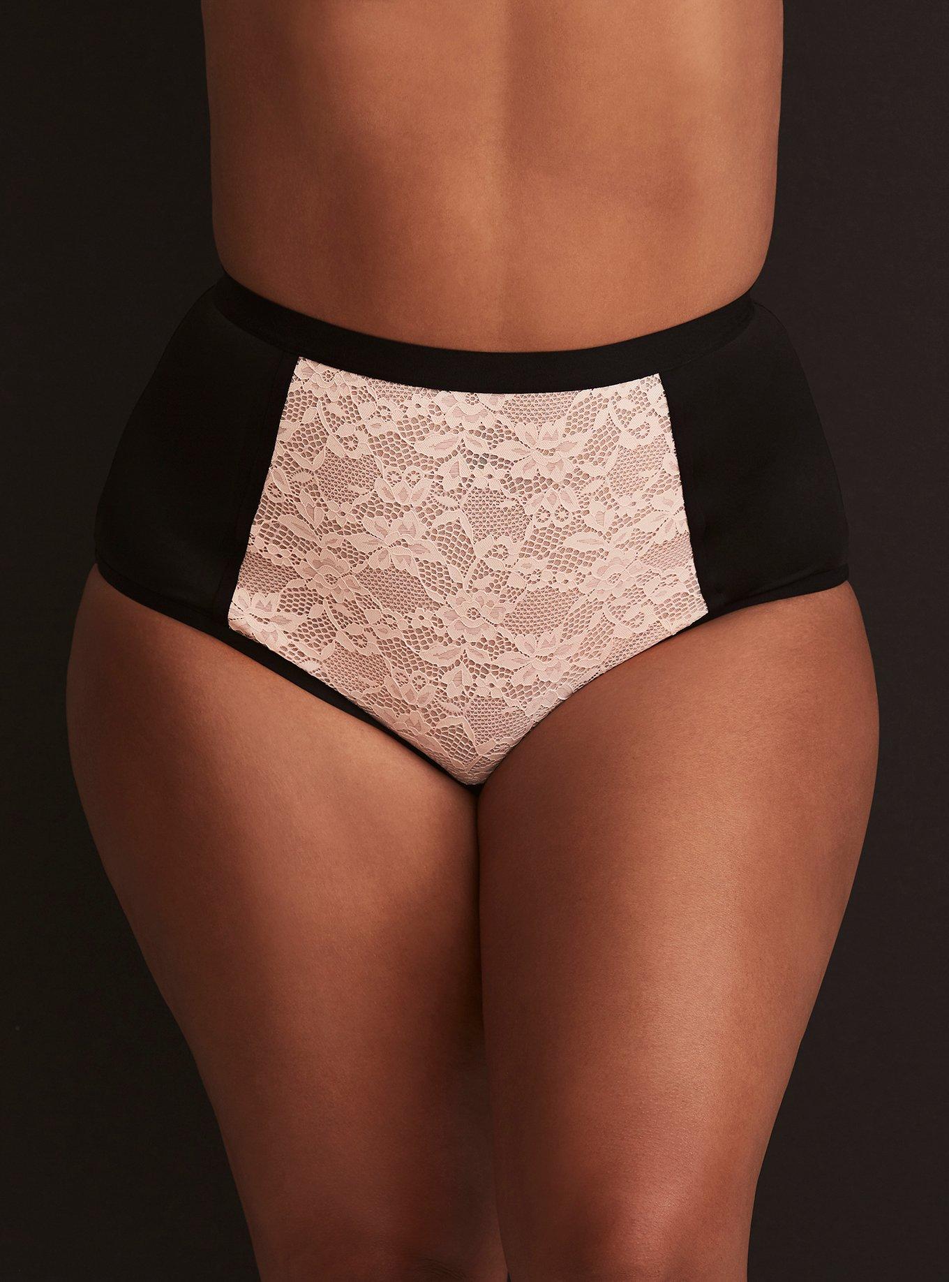 Plus Size Lace And Microfiber High-Rise Panty, LOTUS, hi-res