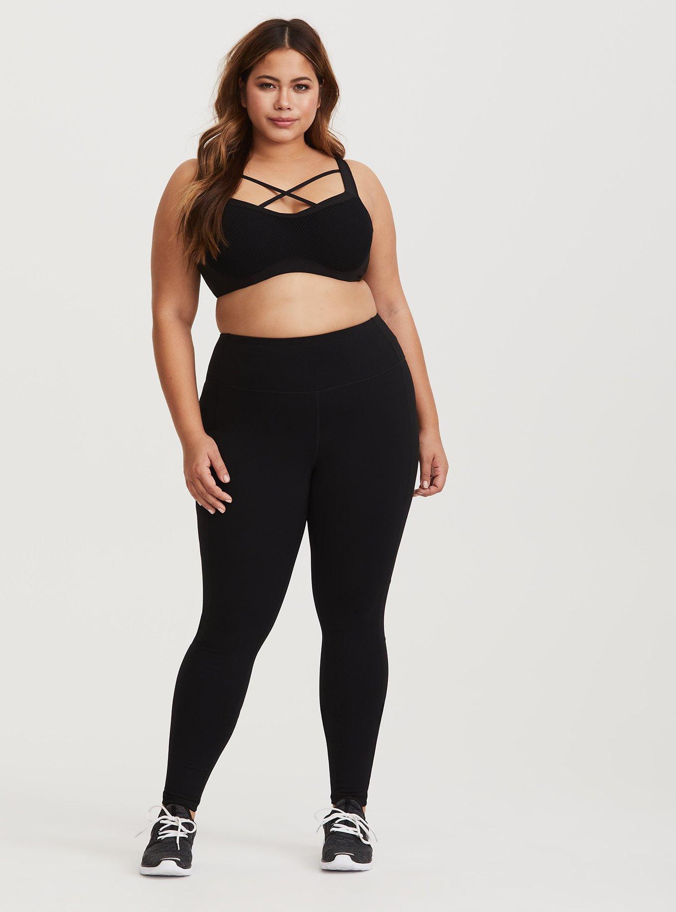 Plus Size Mid Impact Underwire Strappy Active Sports Bra, RICH BLACK, alternate