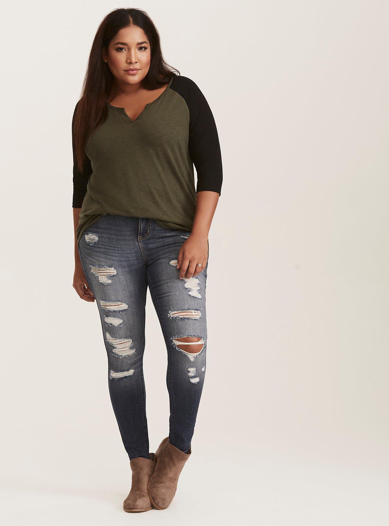 Plus Size Classic Fit Heritage Slub Notch Neck Raglan Tee, BLACK, alternate