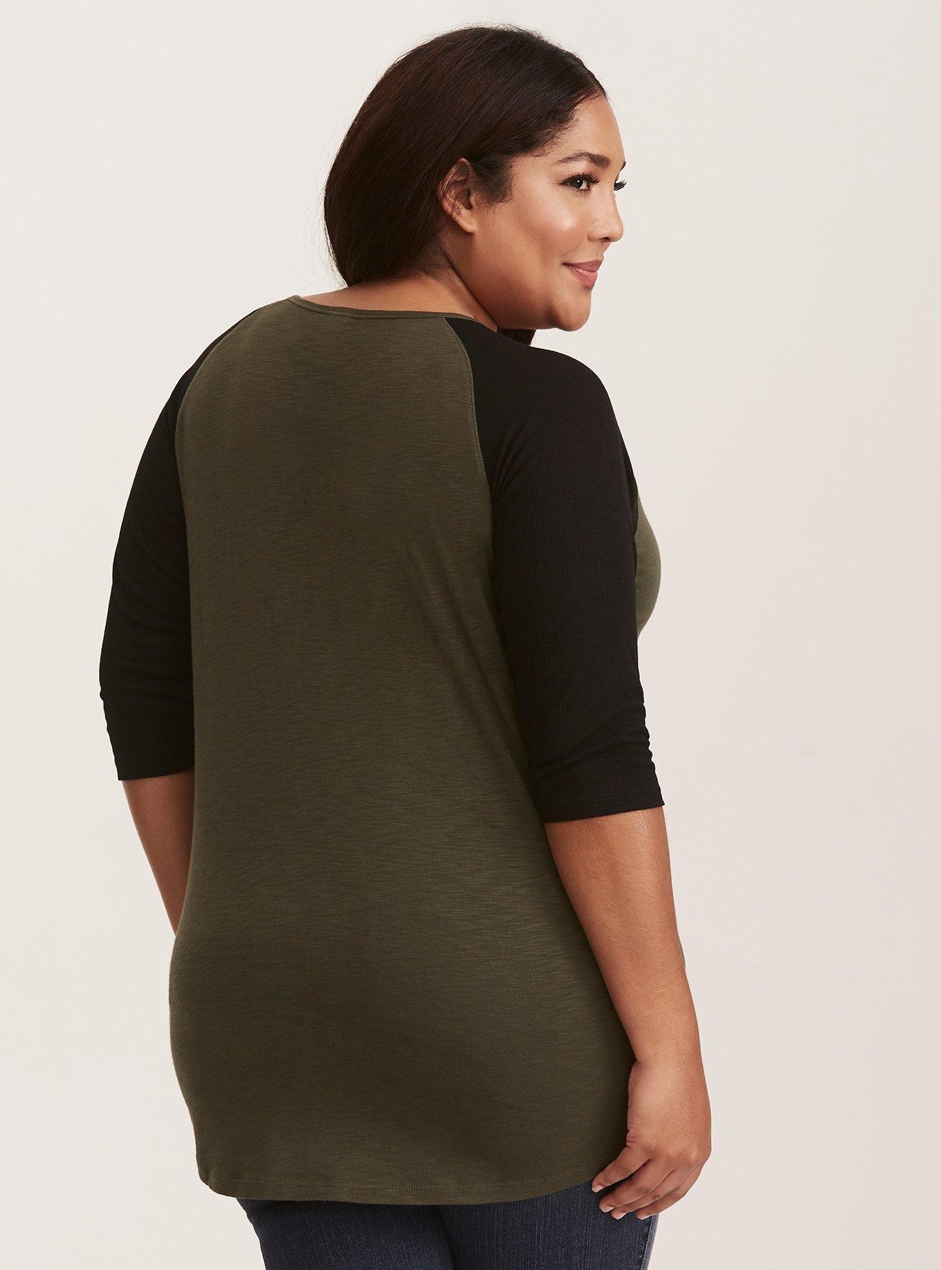 Plus Size Classic Fit Heritage Slub Notch Neck Raglan Tee, BLACK, alternate