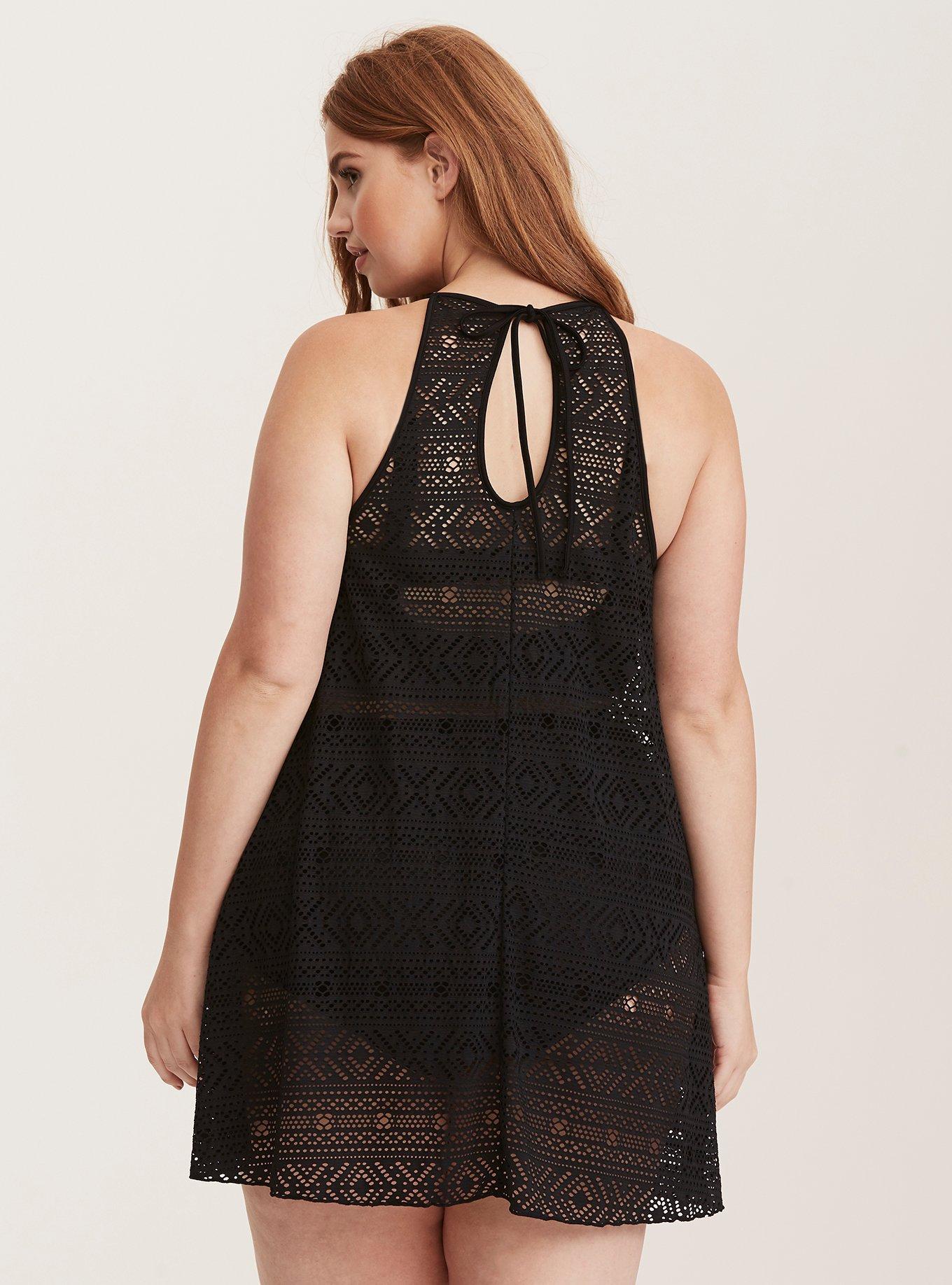 Black Crochet Halter Neck Swim Cover Up, , alternate
