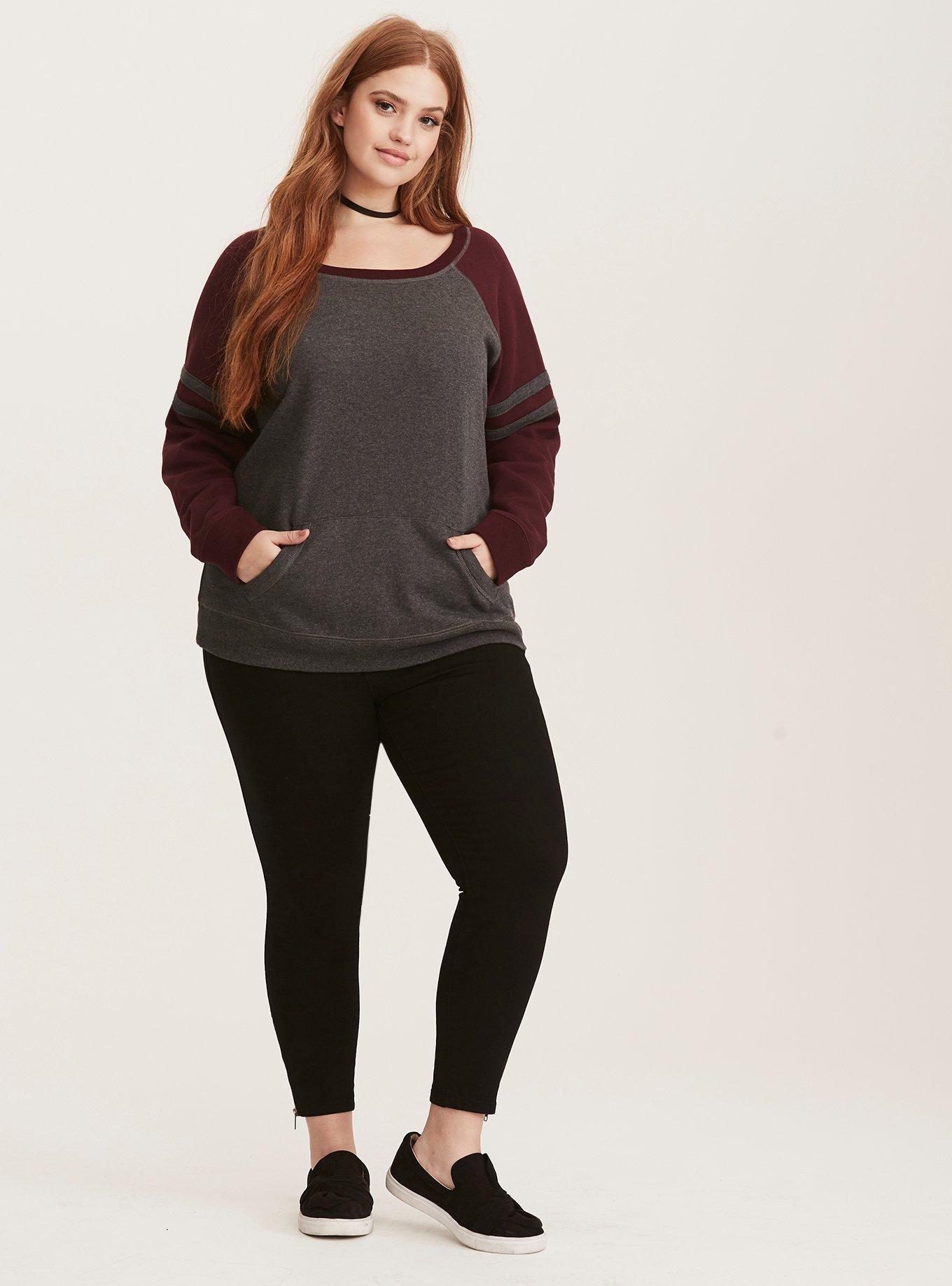 Plus Size Striped Raglan Sweatshirt, GREY, alternate