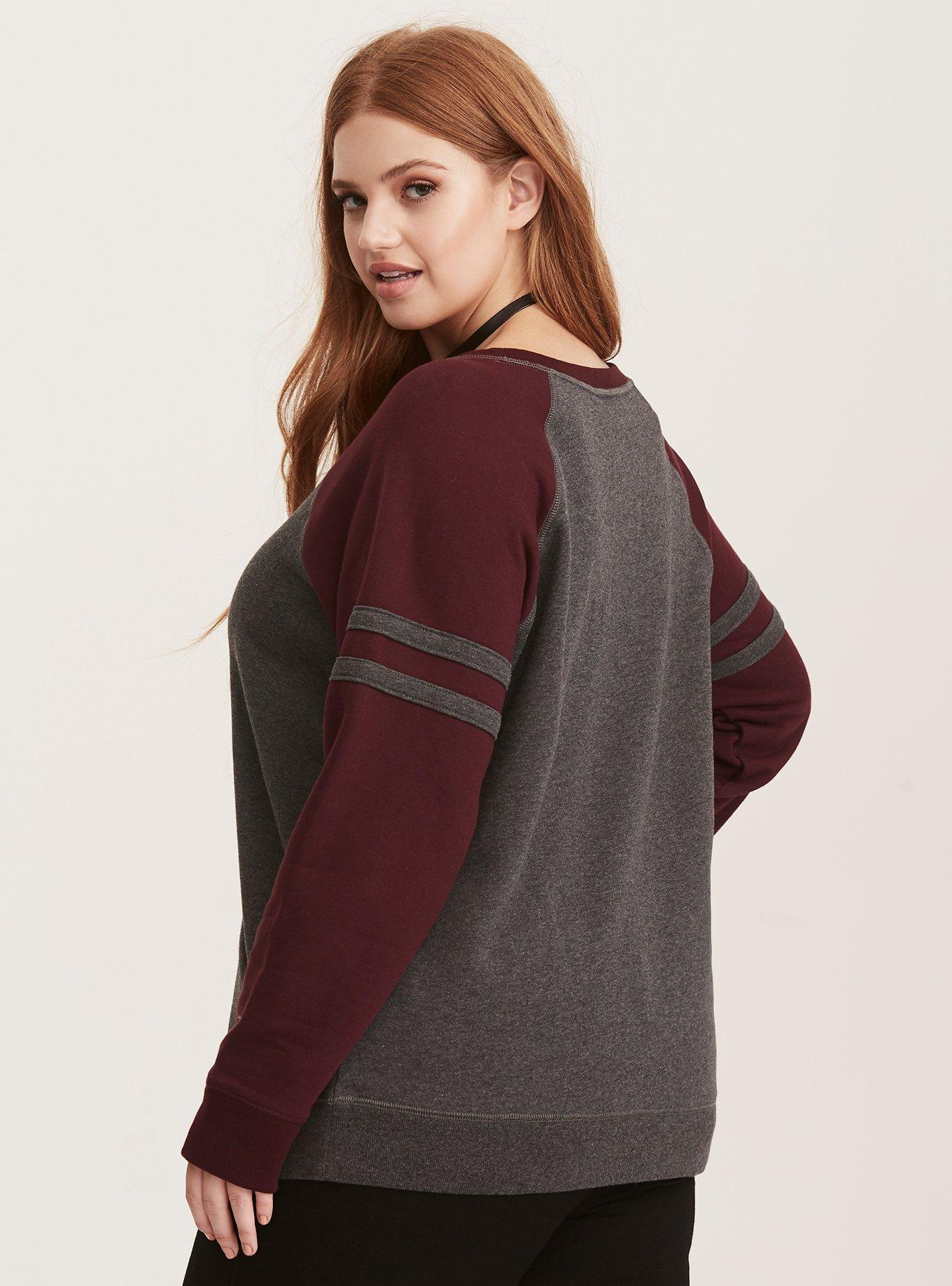 Plus Size Striped Raglan Sweatshirt, GREY, alternate