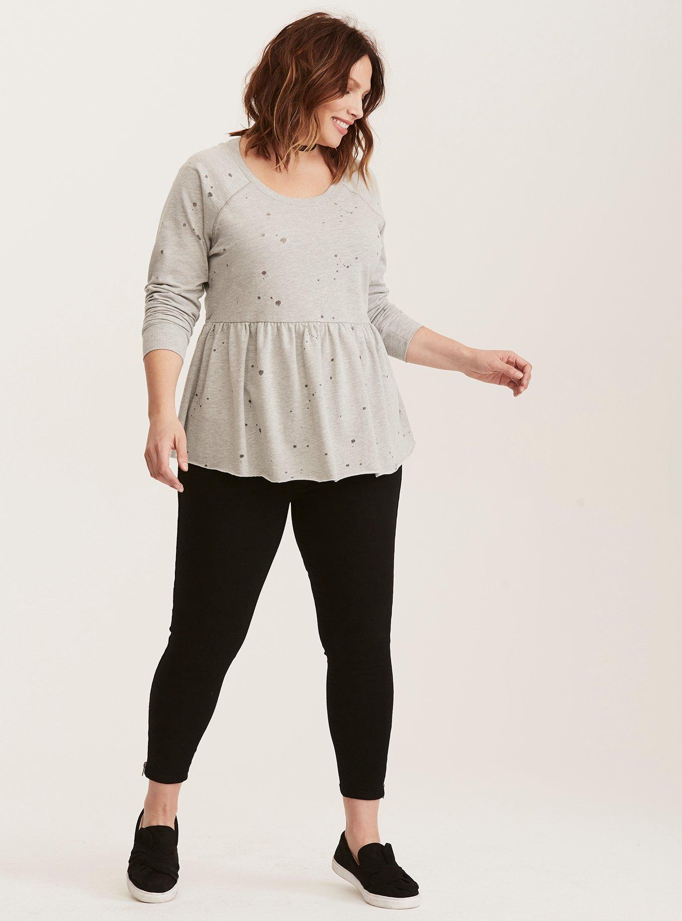 Plus Size Destructed Babydoll Sweatshirt, NONEC, alternate