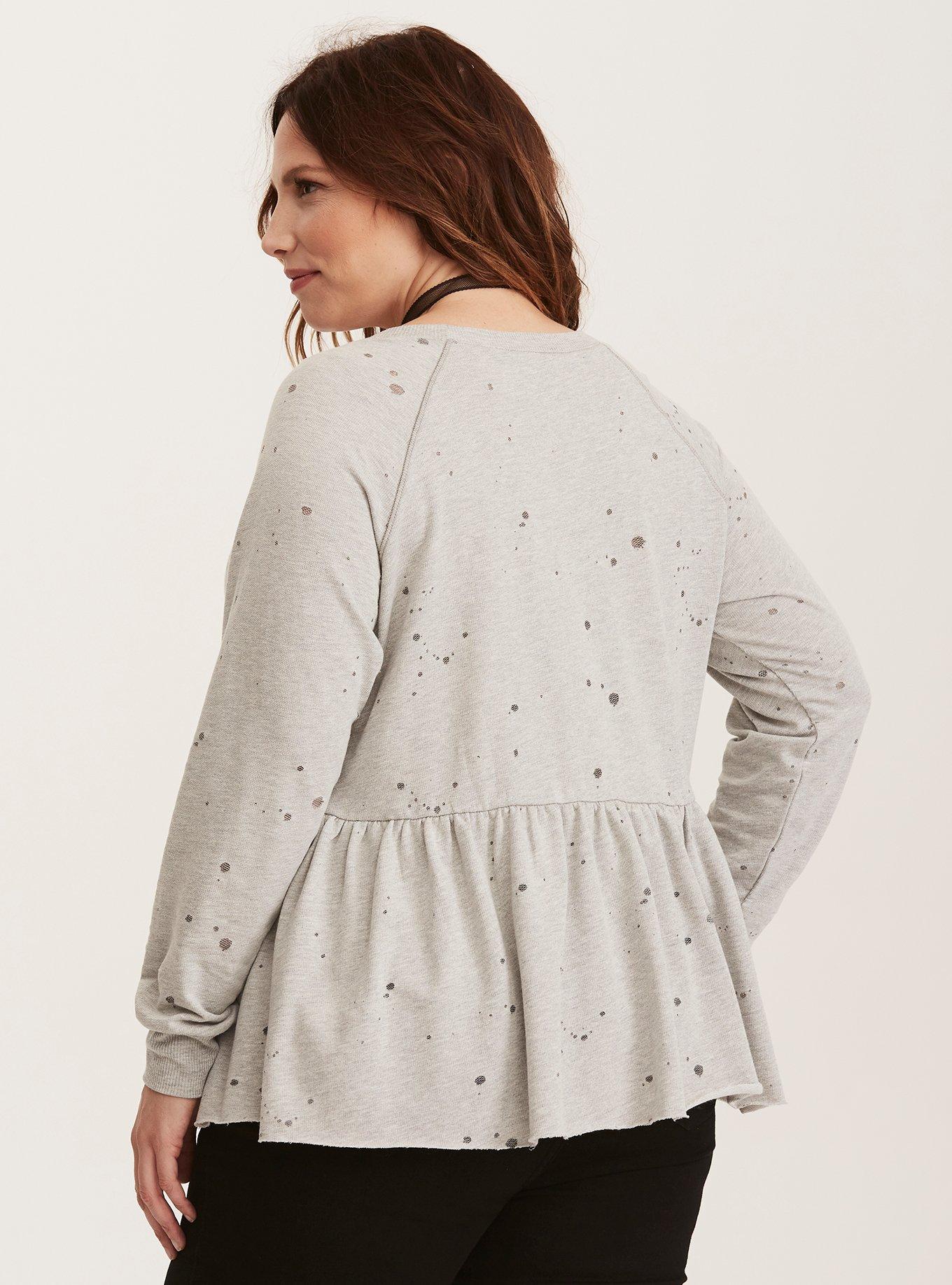 Plus Size Destructed Babydoll Sweatshirt, NONEC, alternate