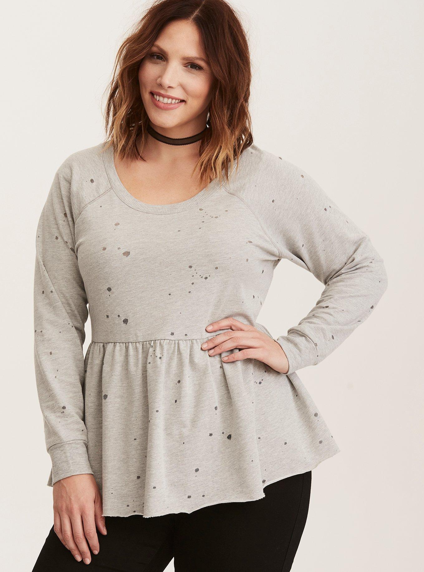 Plus Size Destructed Babydoll Sweatshirt, NONEC, hi-res