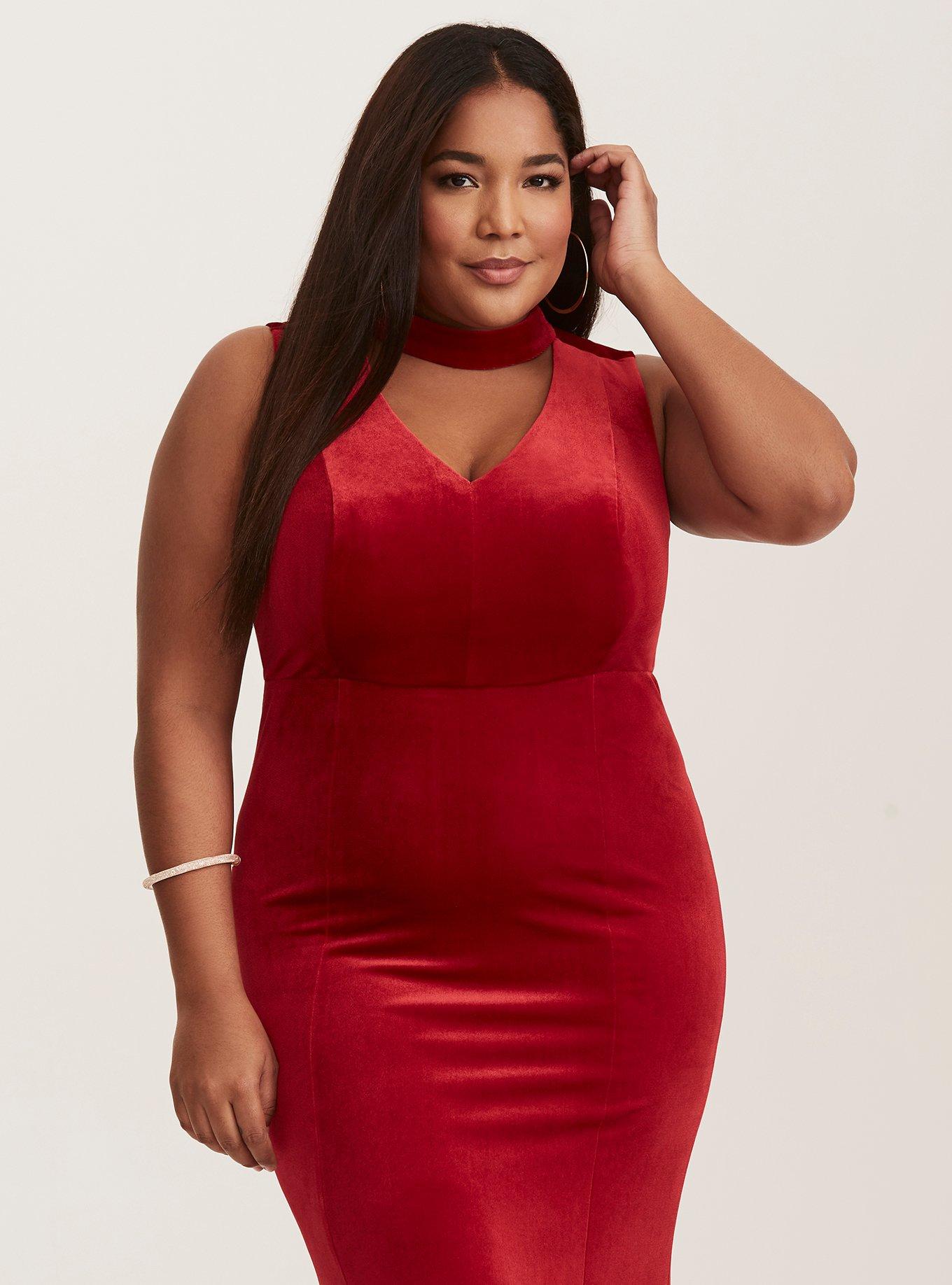 Plus Size - Special Occasion Red Velvet Cutout Gown (Short Inseam