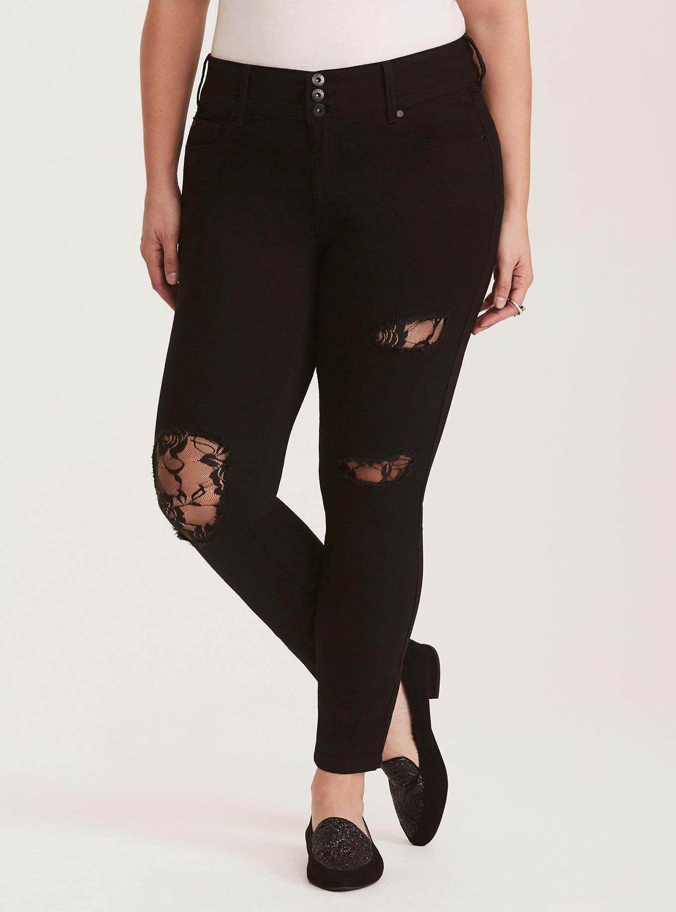 Plus Size - Jeggings - Black Wash with Lace Inset - Torrid