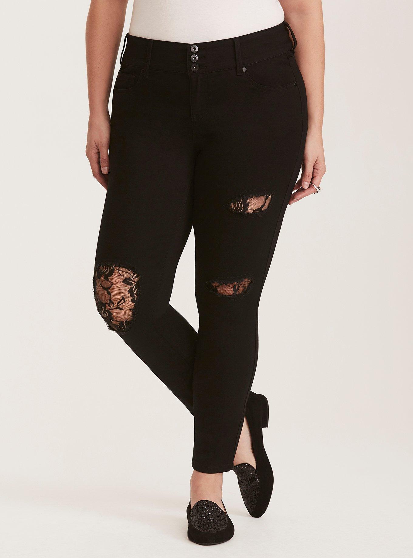 Plus Size Jeggings Black Wash with Lace Inset Torrid
