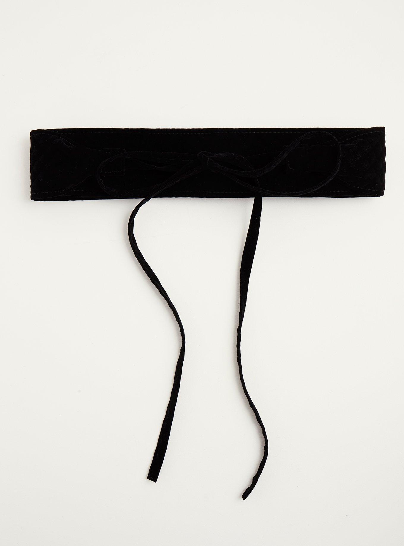 Velvet Quilted Obi Belt, BLACK, hi-res