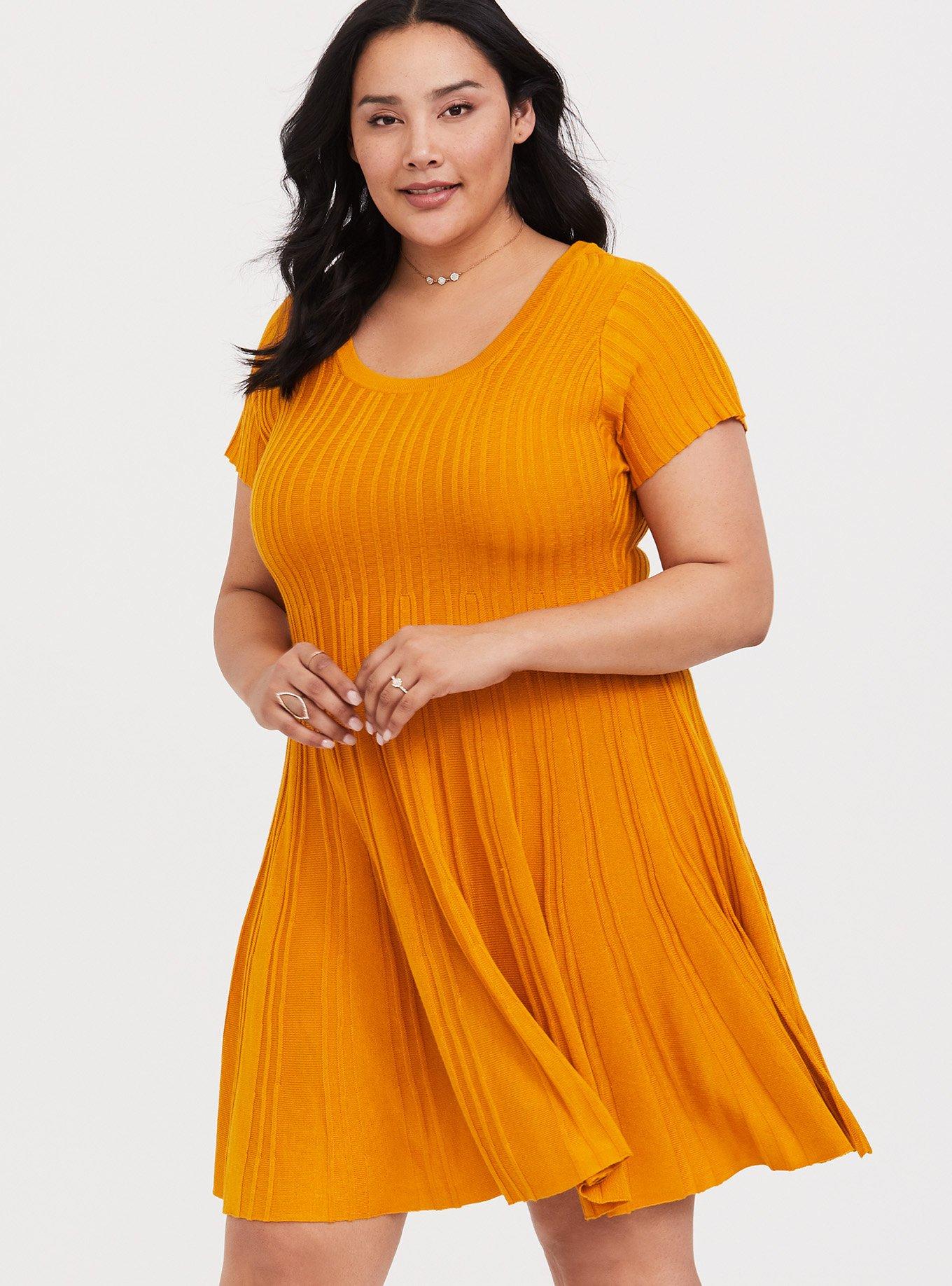 Mini Sweater Skater Dress, GOLDEN YELLOW, alternate