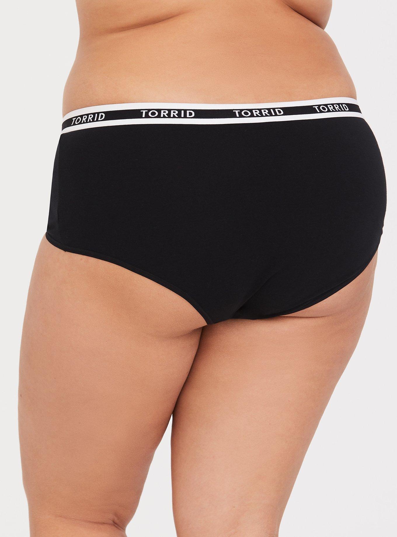 Cotton Mid-Rise Cheeky Logo Panty, RICH BLACK, alternate