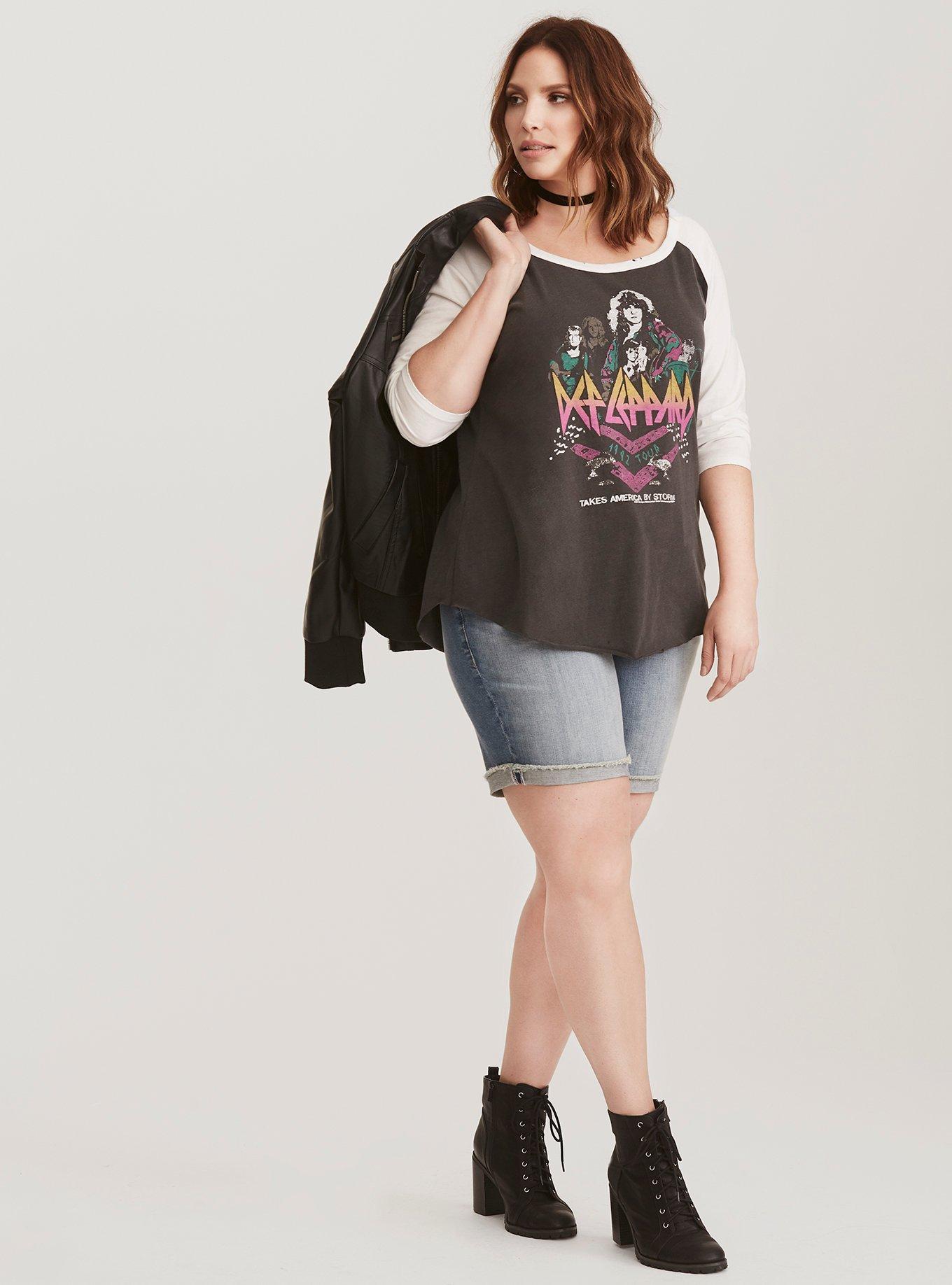 Plus Size Def Leppard Distressed Black & White Raglan Tee, NONEC, alternate