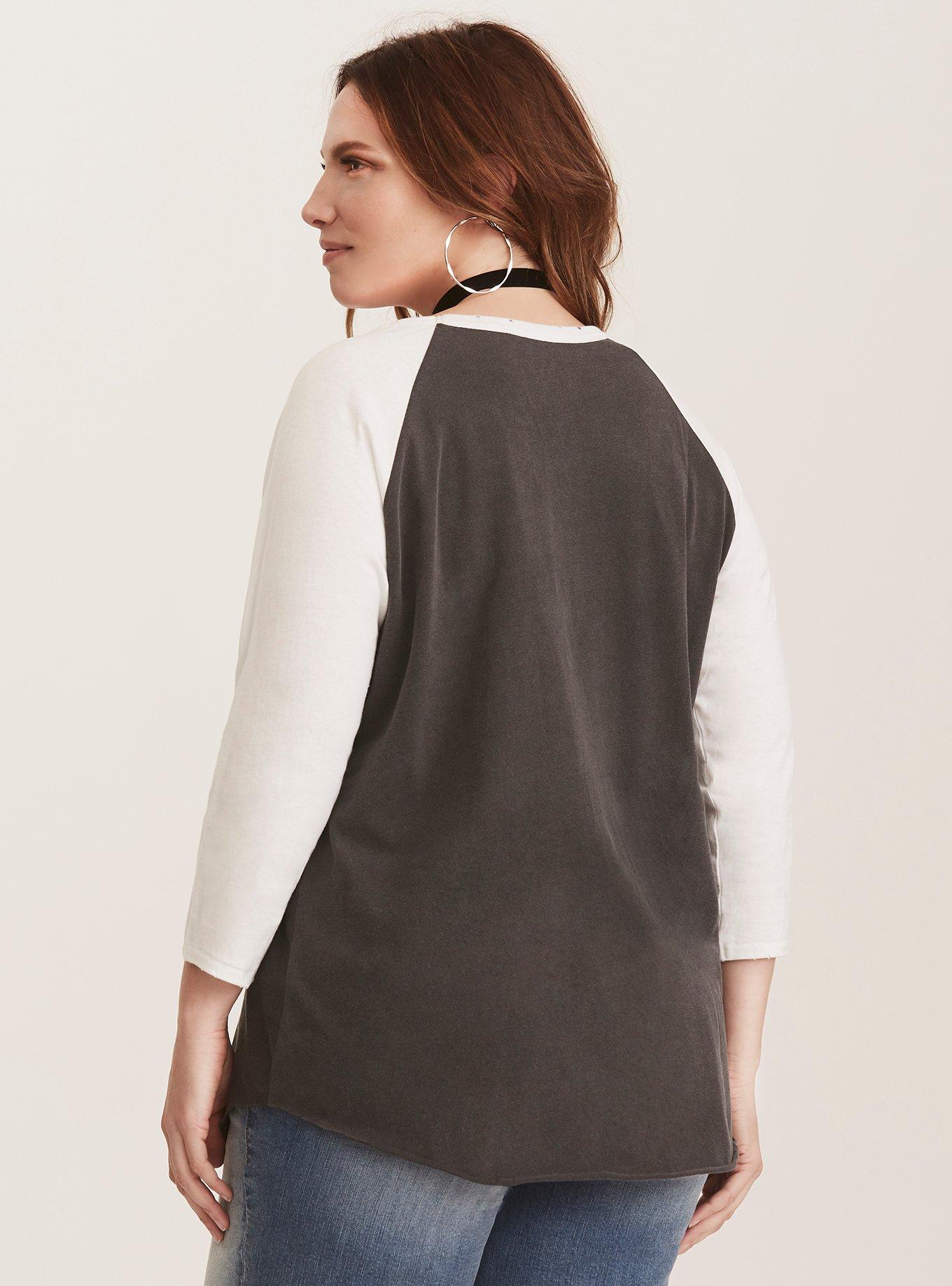 Plus Size Def Leppard Distressed Black & White Raglan Tee, NONEC, alternate