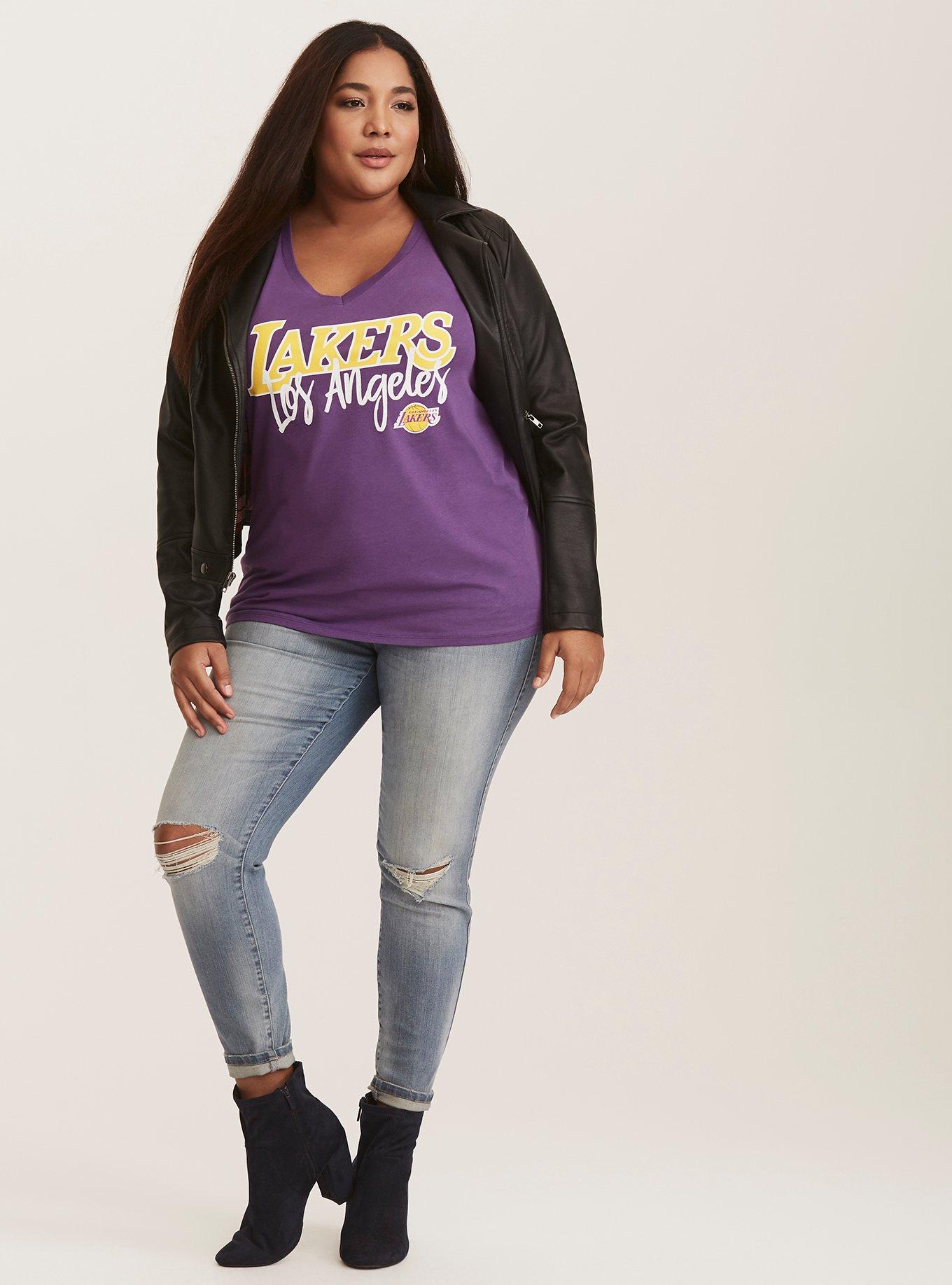 New Era Women's Los Angeles Lakers Washed Short-Sleeve T-Shirt in Purple/Purple Size XL | Cotton