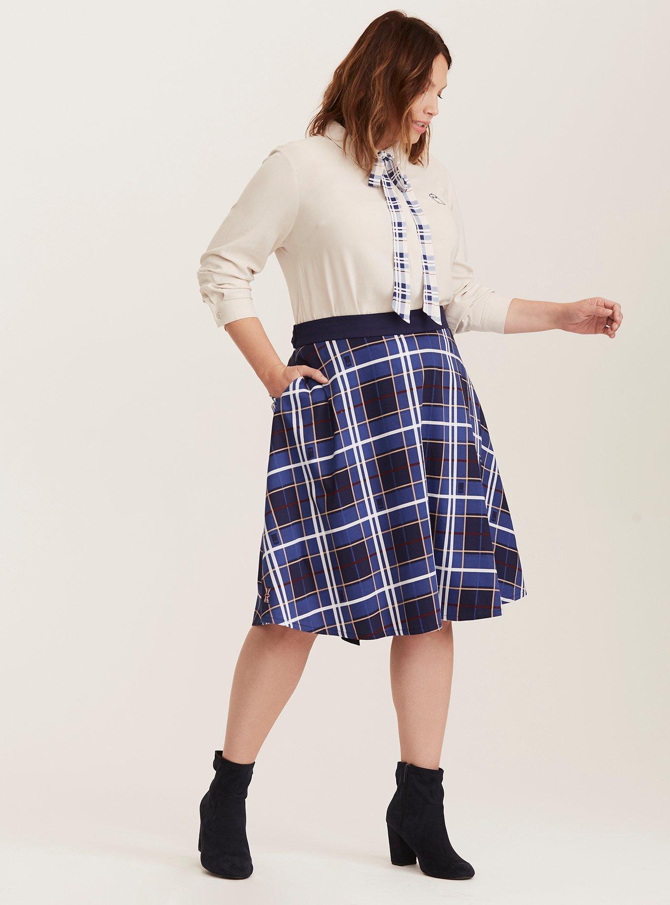Plus Size Her Universe Doctor Who Plaid Tie Neck Blouse, BRIGHT WHITE, alternate