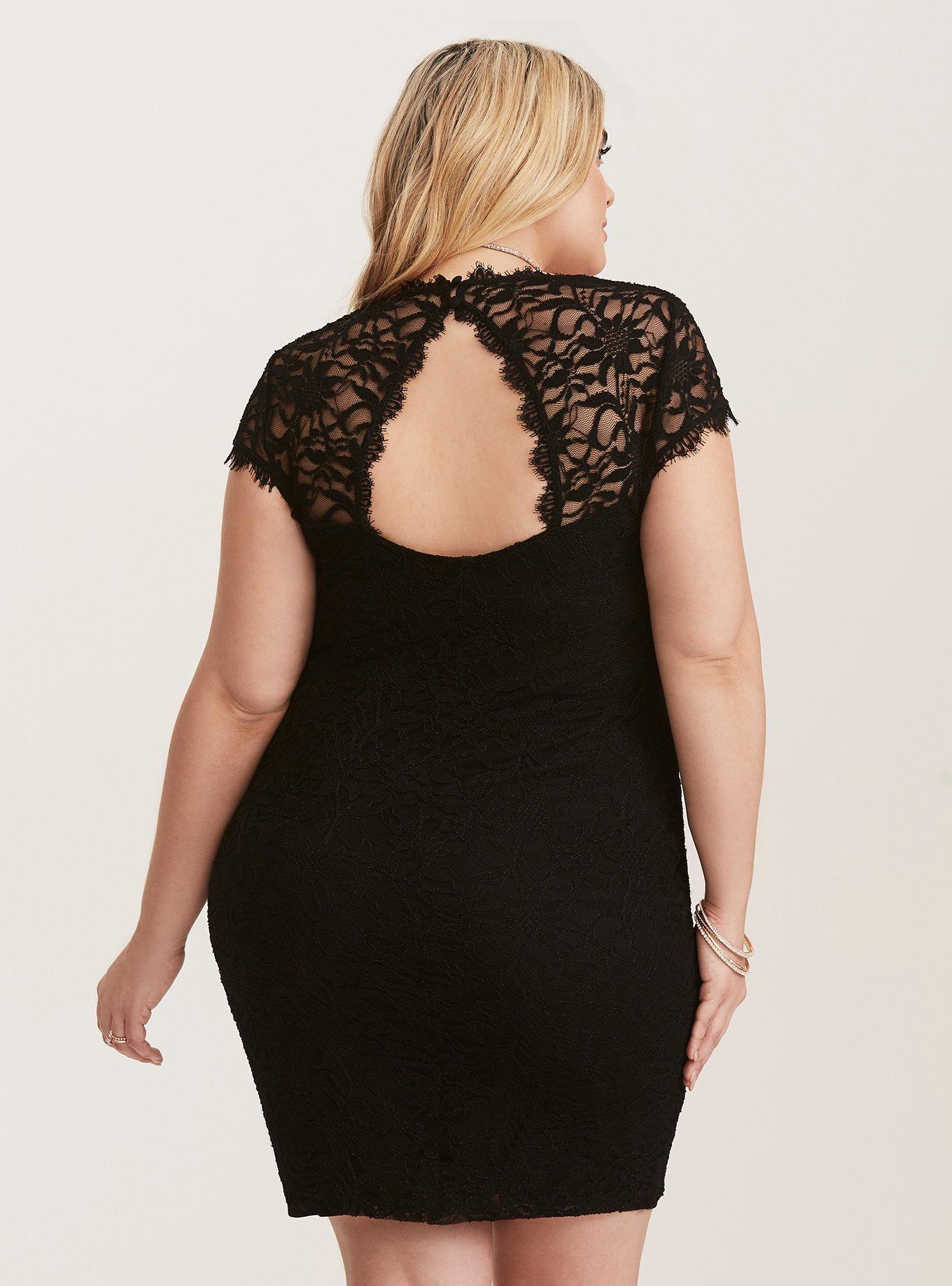 Special Occasion Black Lace Cutout Back Skater Dress