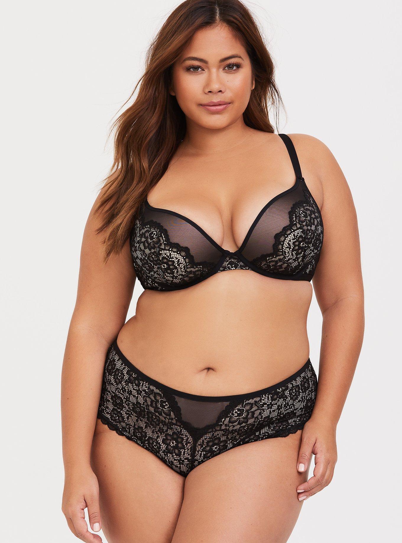 Plus Size XO Plunge Push-Up Bra, RICH BLACK, alternate