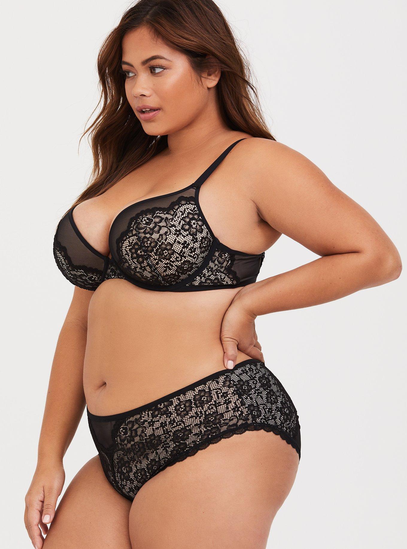 Plus Size XO Plunge Push-Up Bra, RICH BLACK, alternate