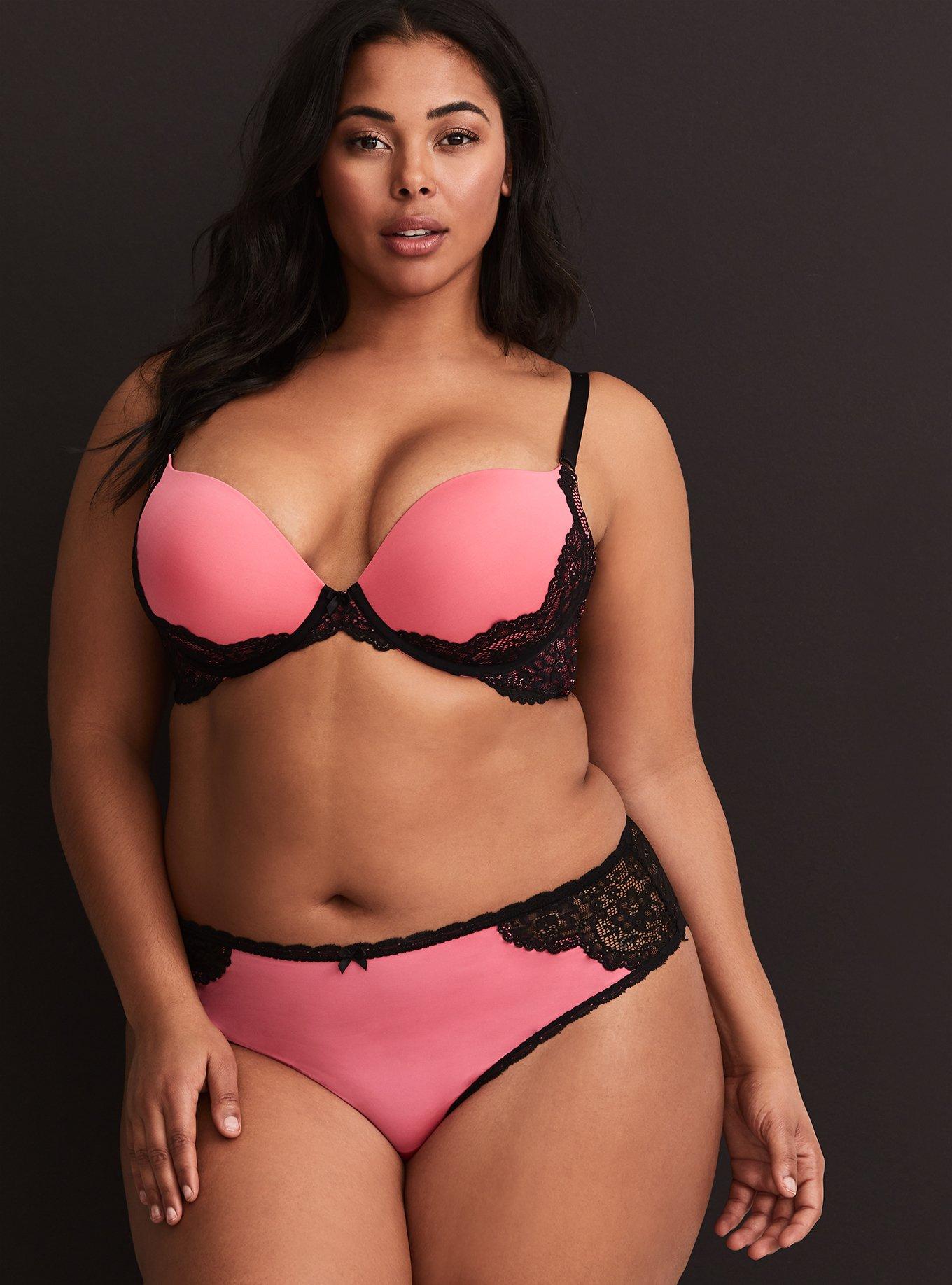Plus Size Black & Rose Push-Up Plunge Bra, CAMELIA ROSE, alternate