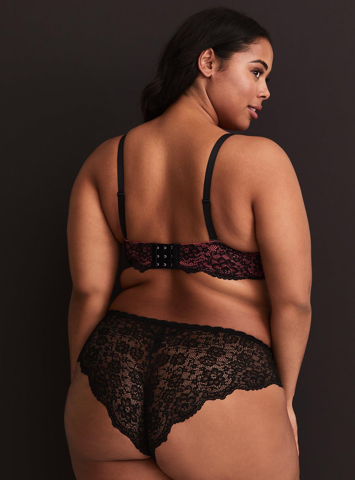 Plus Size Black & Rose Push-Up Plunge Bra, CAMELIA ROSE, alternate