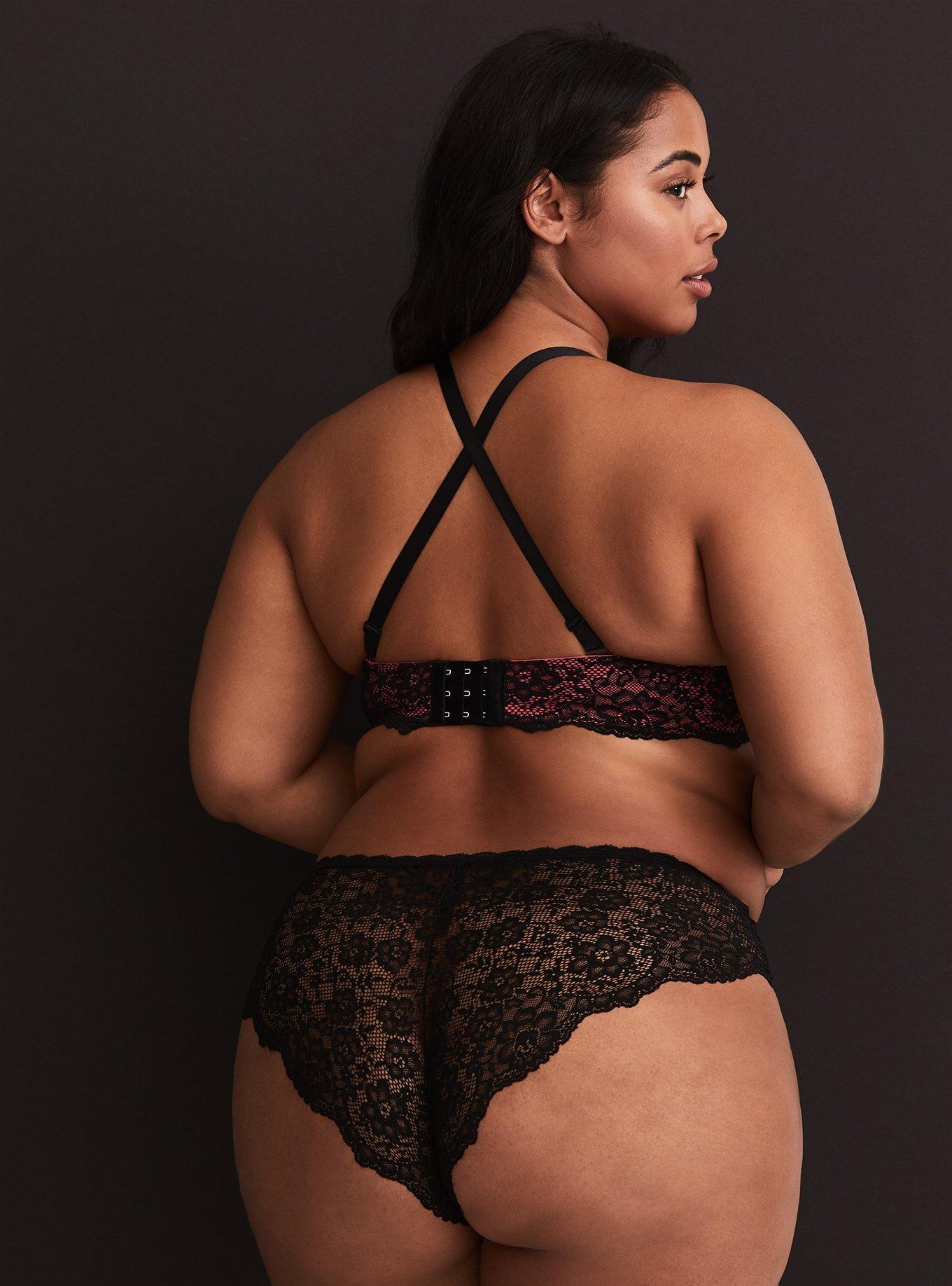 Plus Size Black & Rose Push-Up Plunge Bra, CAMELIA ROSE, alternate