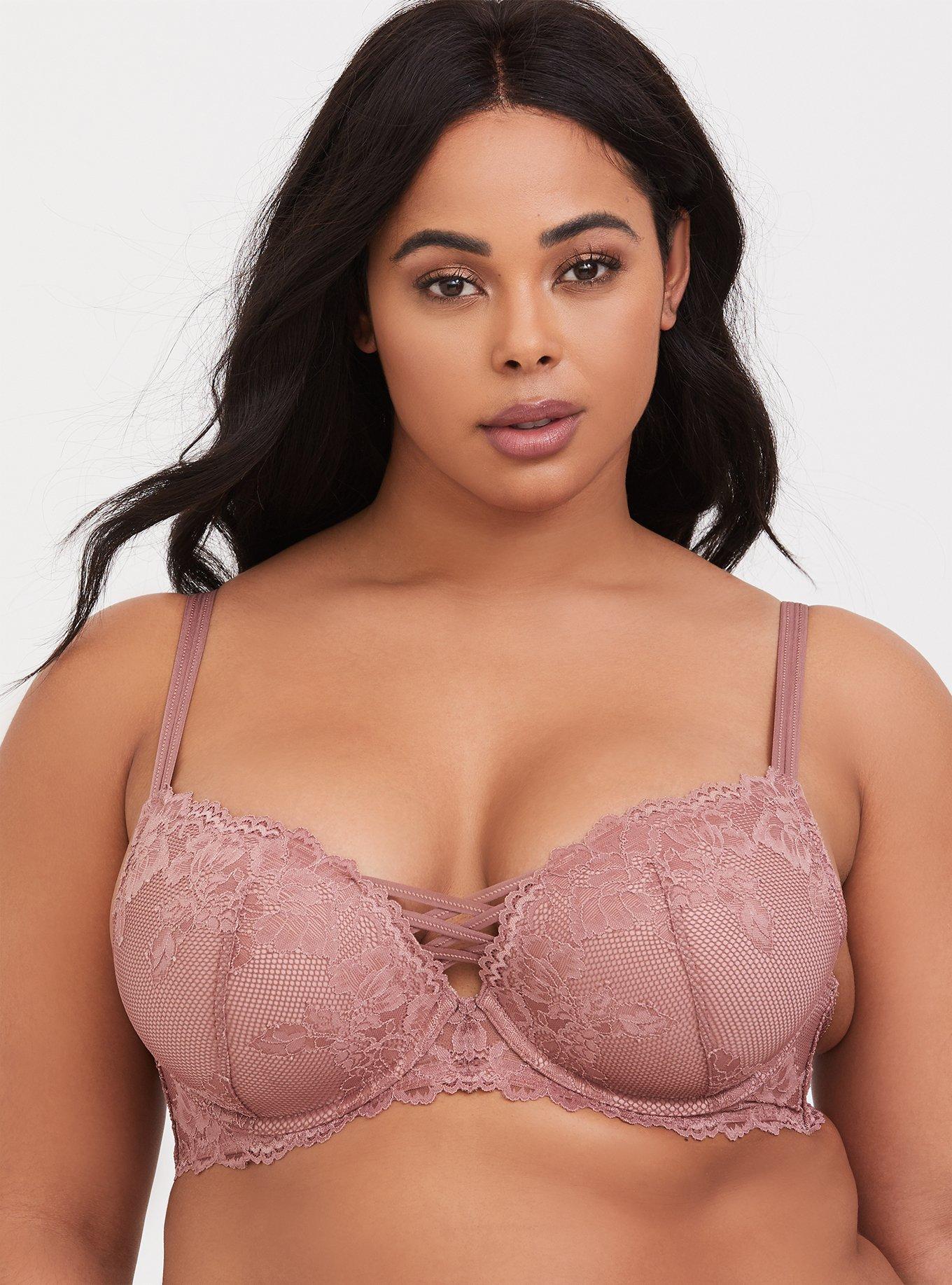 Womens Plus Size Bras Full Coverage Lace Underwire Unlined Bra Orchid Rose  40F