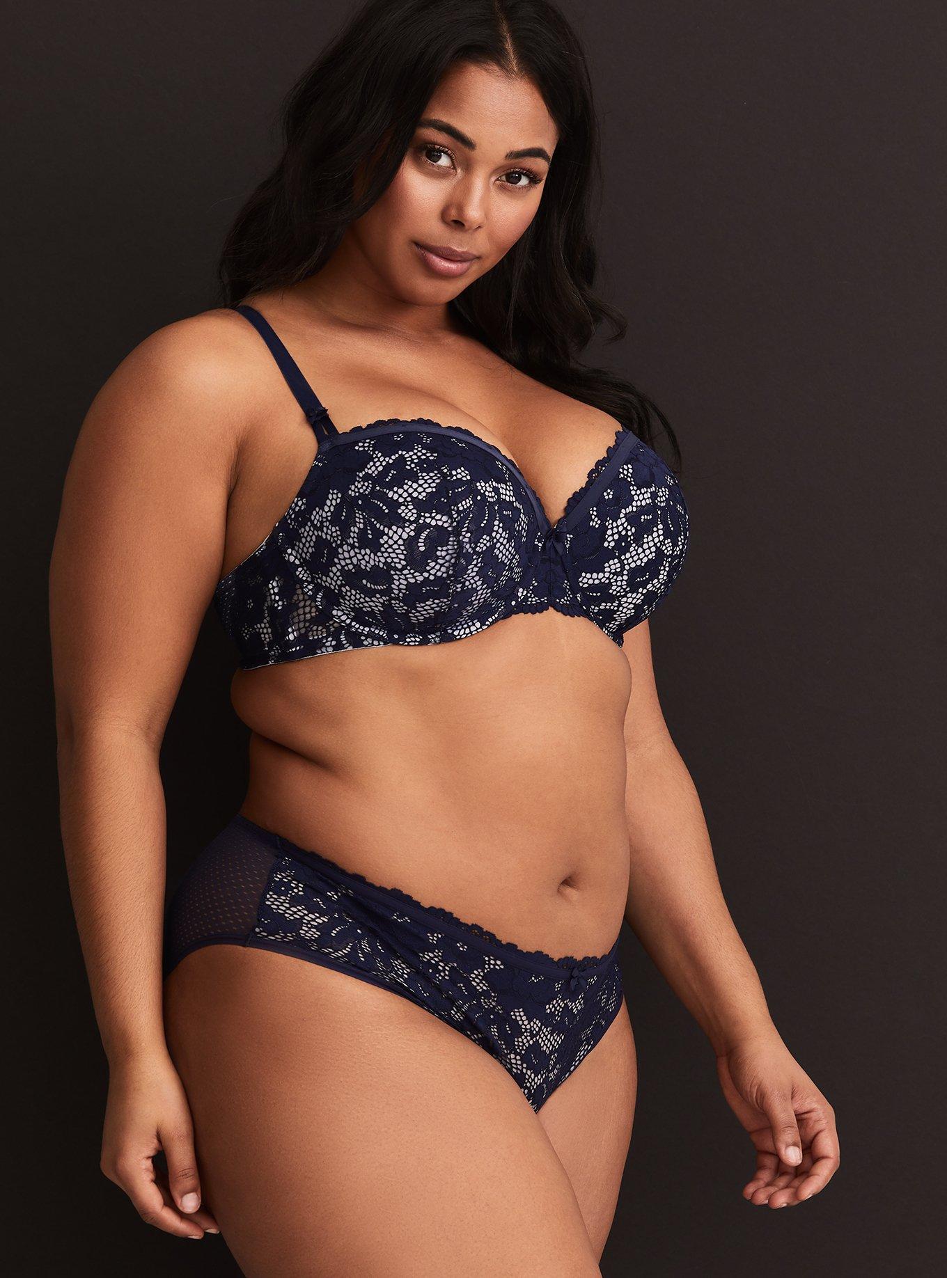 Deep Navy Lace Push-Up Demi Bra, NAVY, alternate