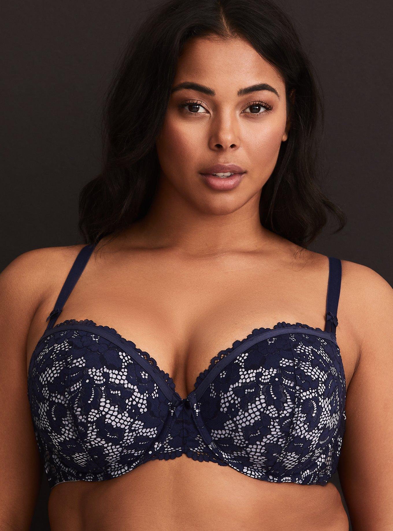 Deep Navy Lace Push-Up Demi Bra, NAVY, hi-res