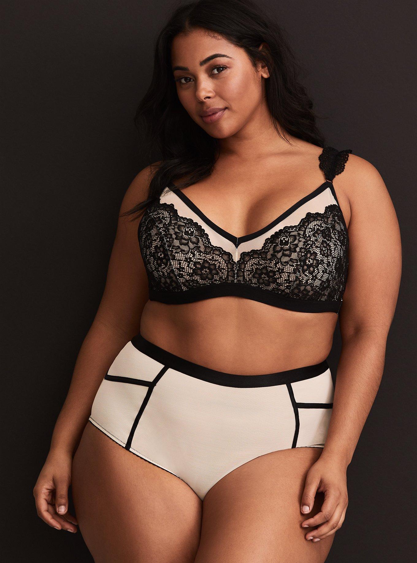 Plus Size - Black Lace & Peach Mesh Bralette - Torrid