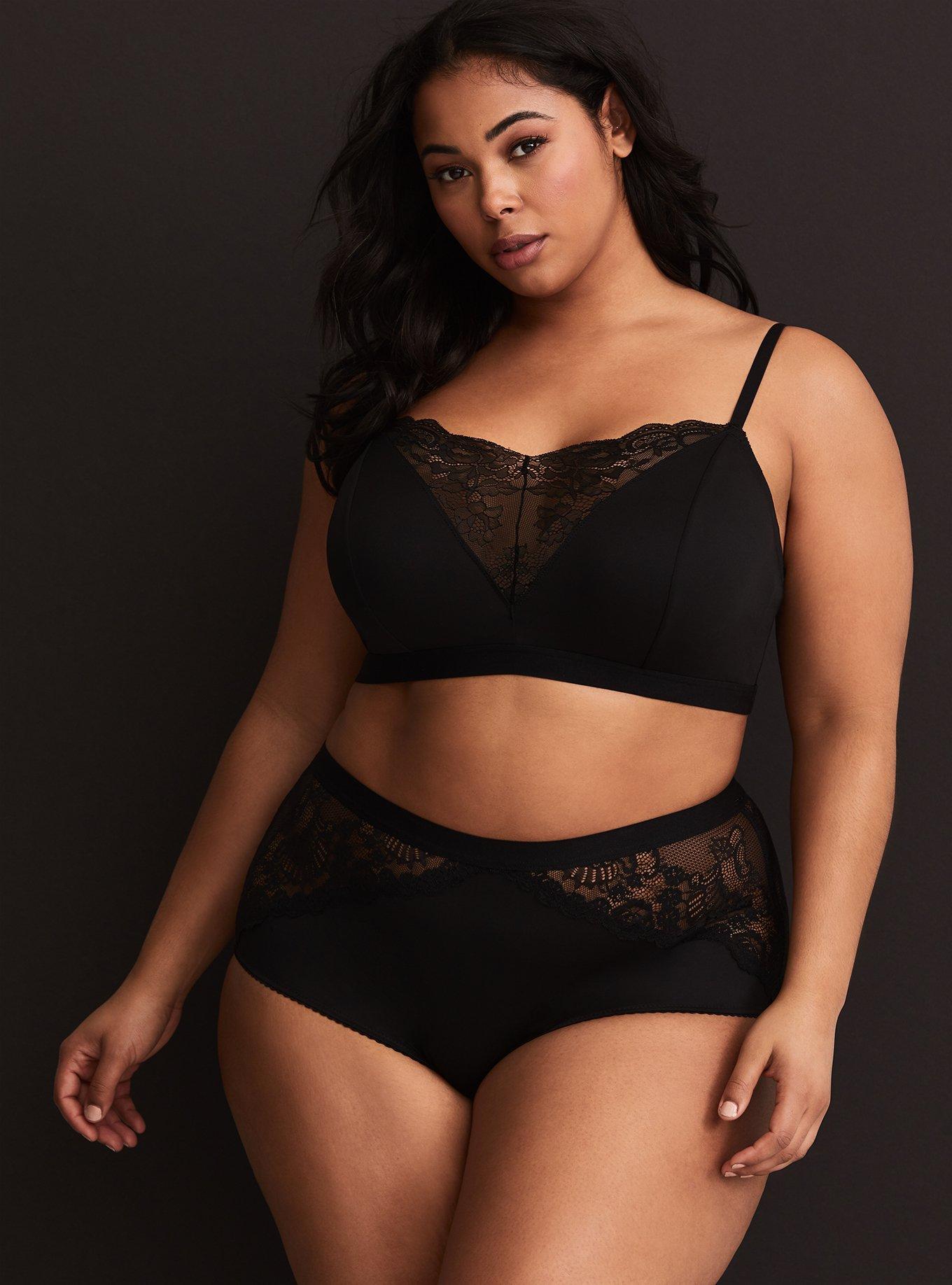 Unlined Microfiber With Lace Inset Bralette, RICH BLACK, alternate