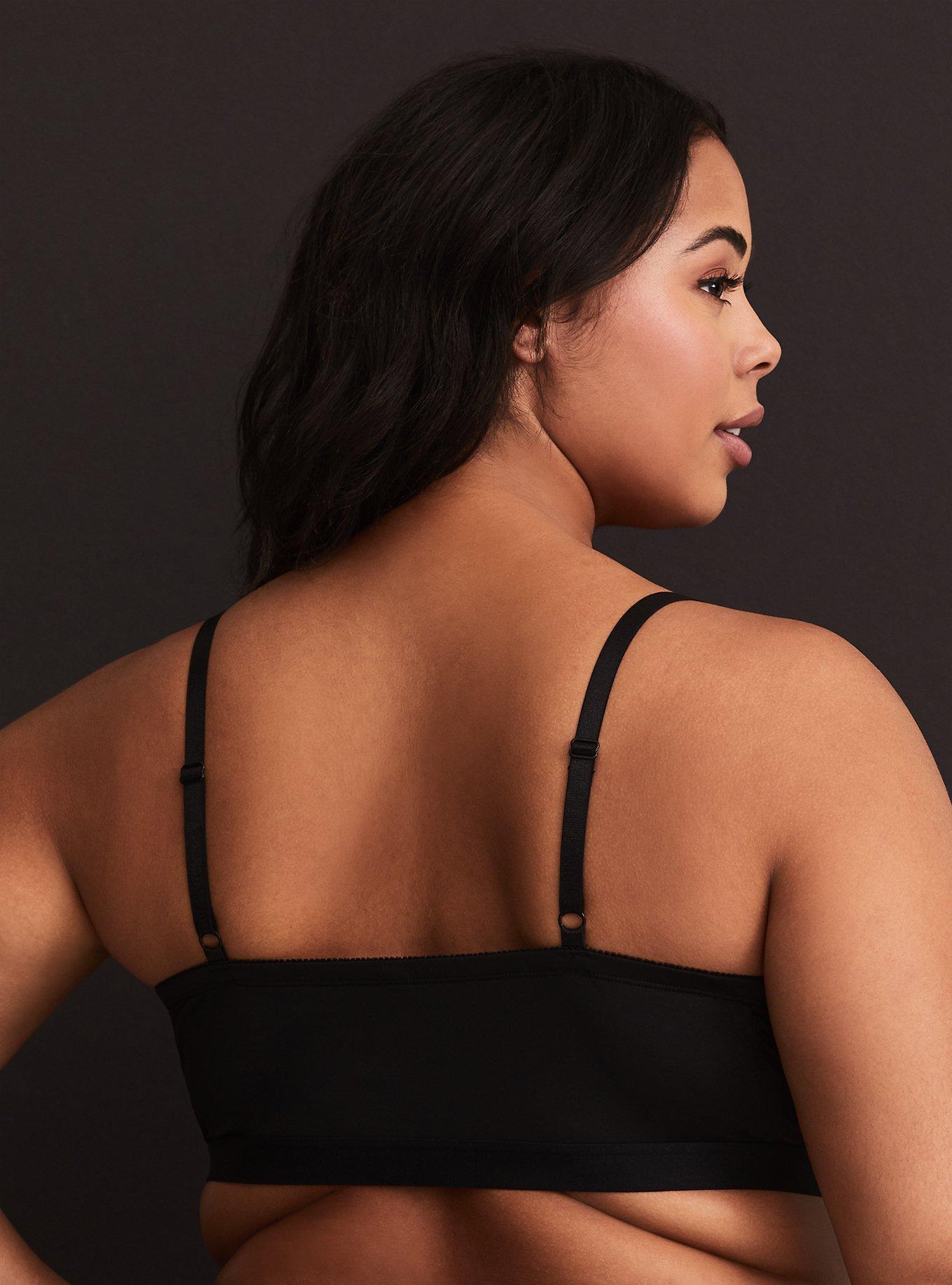 Unlined Microfiber With Lace Inset Bralette, RICH BLACK, alternate