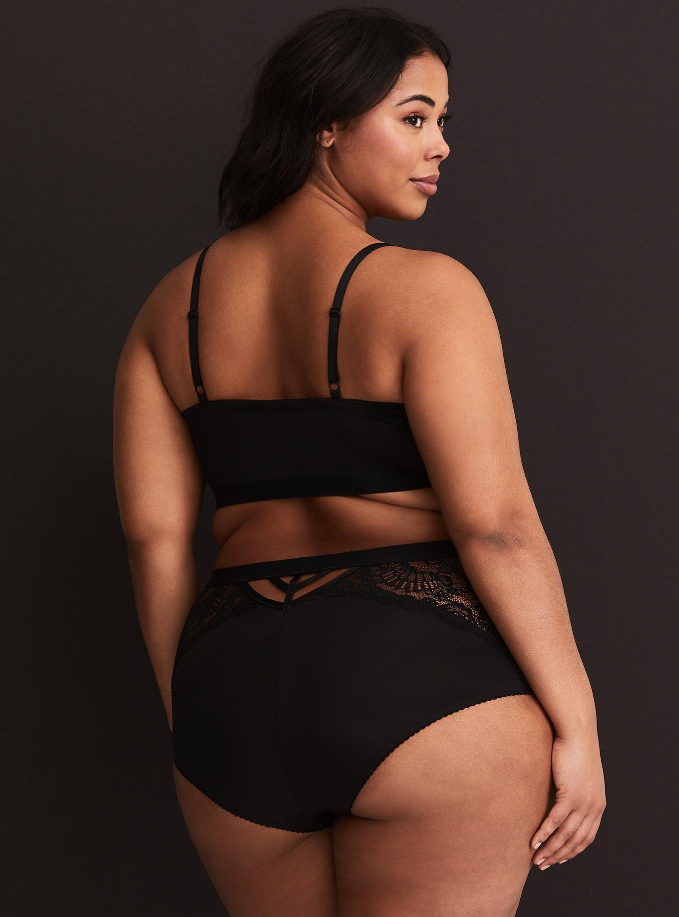 Unlined Microfiber With Lace Inset Bralette, RICH BLACK, alternate