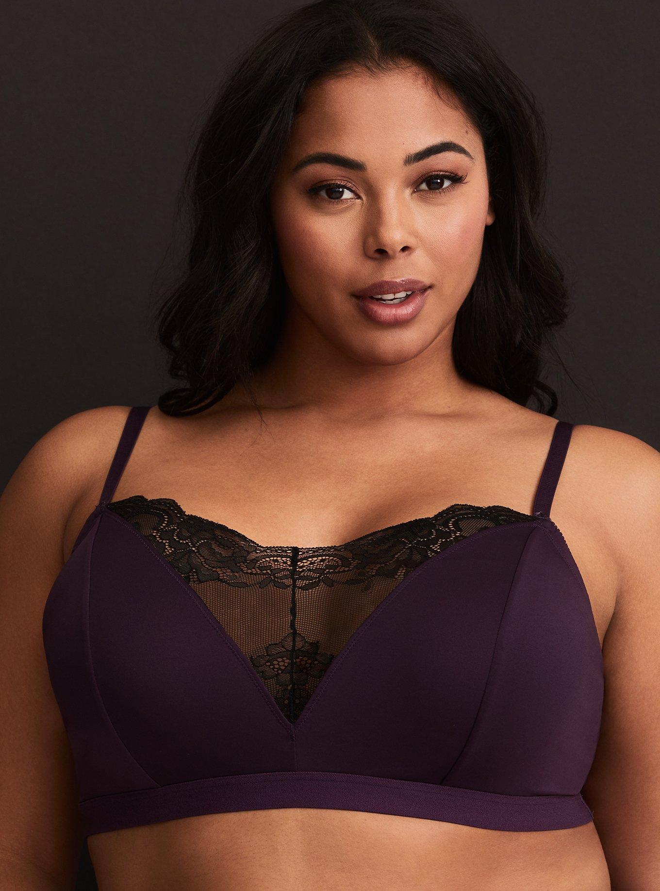 Plus Size - Unlined Microfiber With Lace Inset Bralette - Torrid