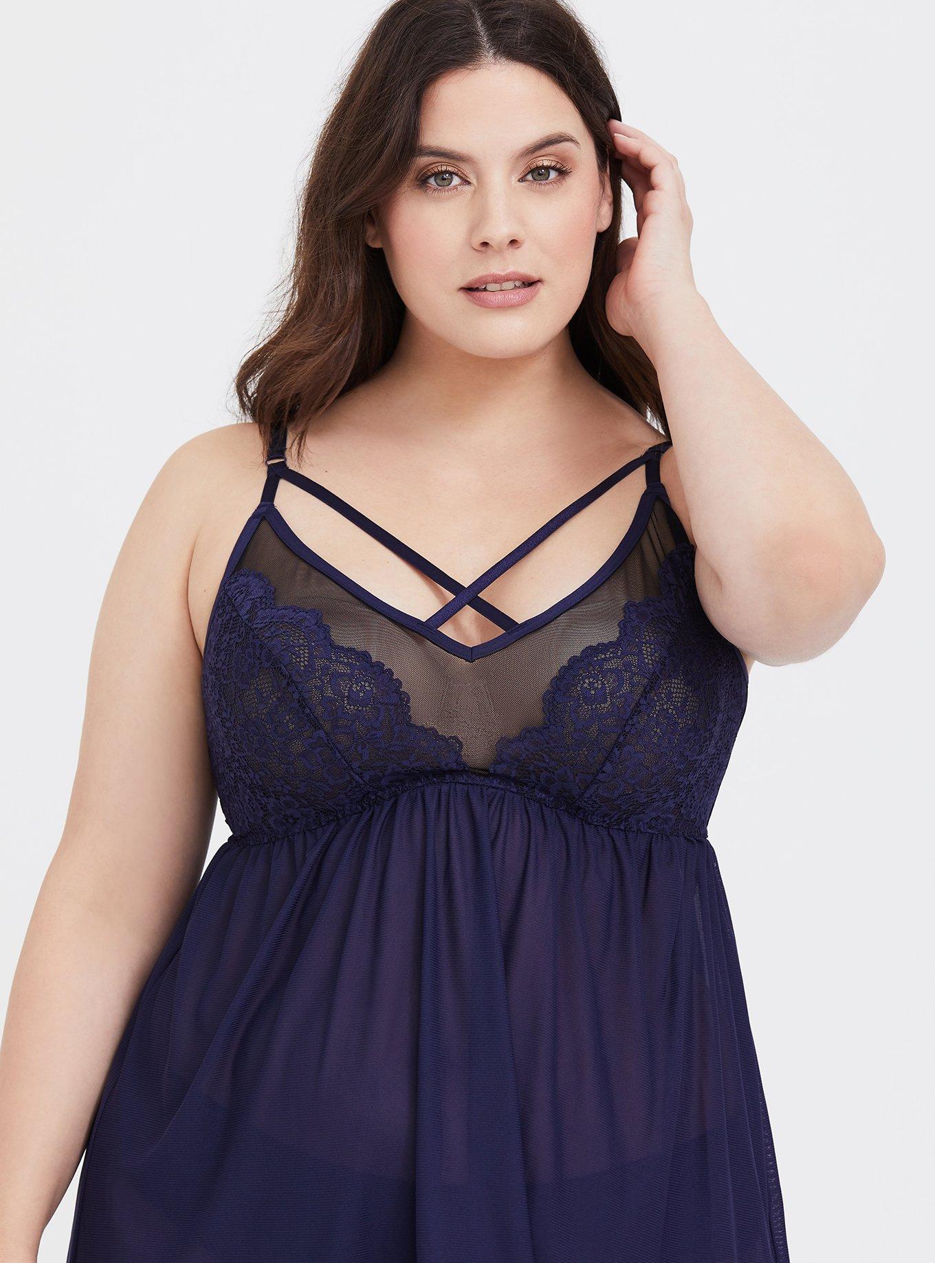 Navy Strappy Lace & Mesh Babydoll, DEEP NAVY, alternate