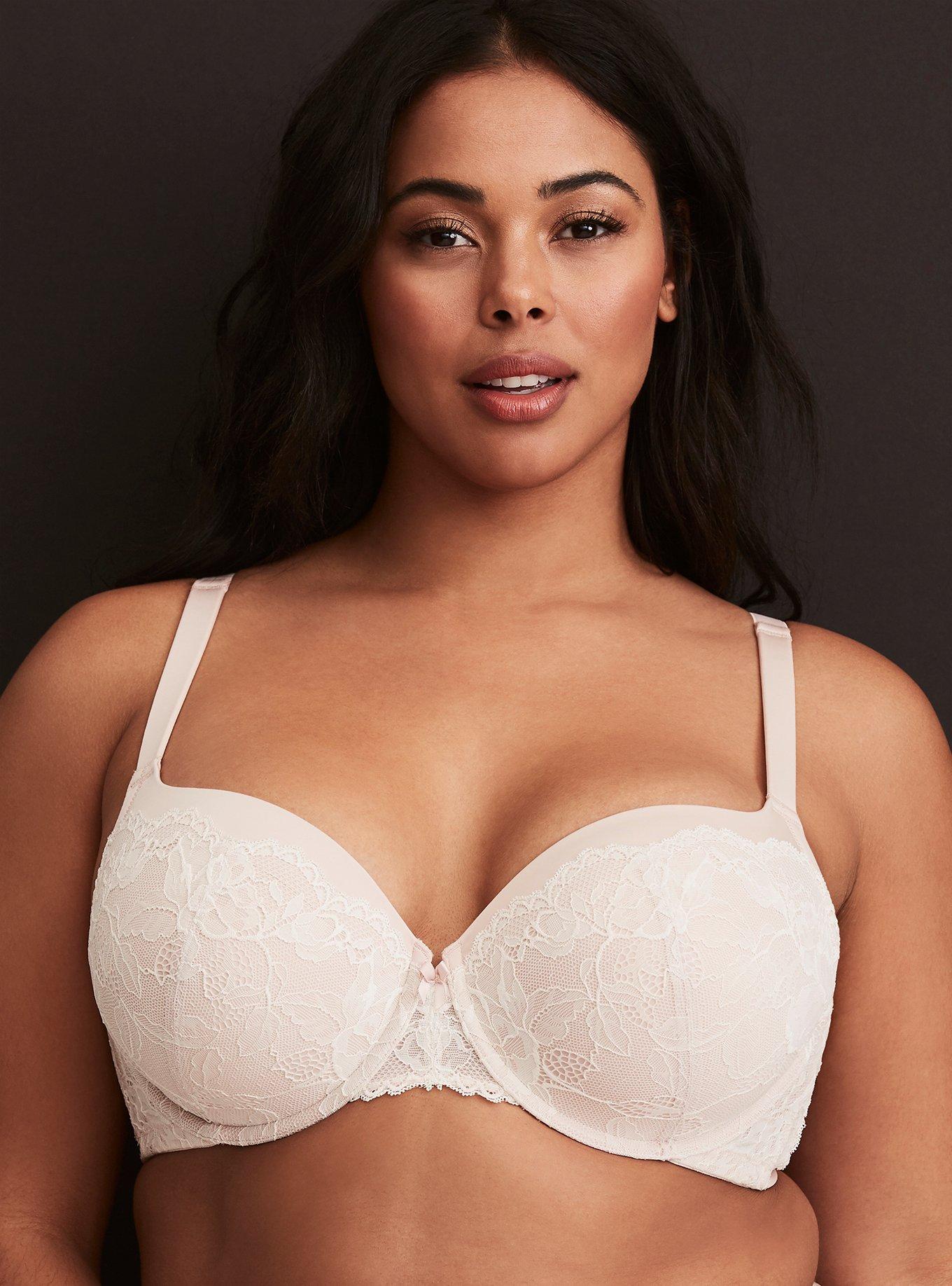 Light Pink Floral Lace Push-Up Balconette Bra, LIGHT PINK, hi-res