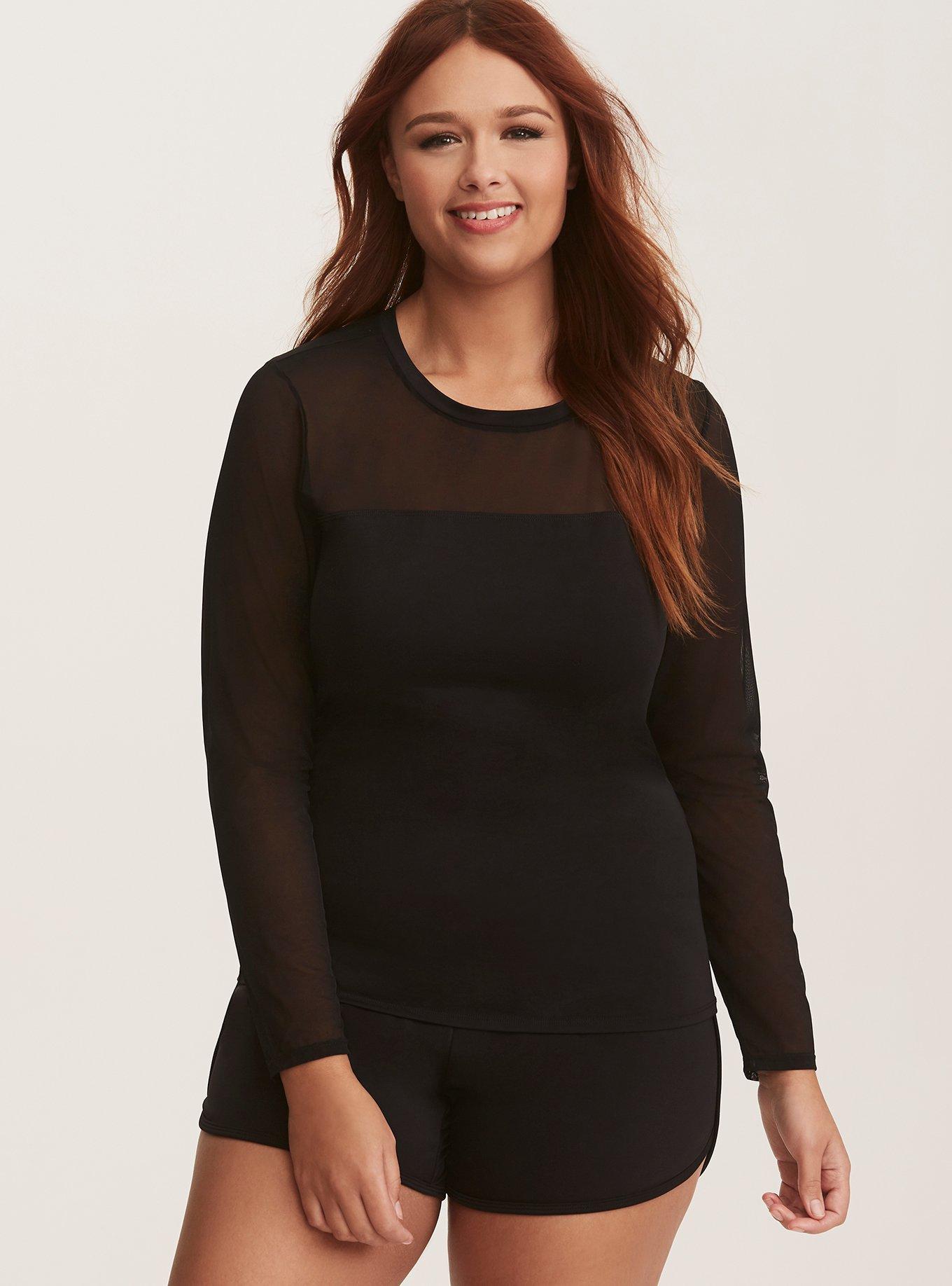 Swim 365 Women's Plus Size Split-neck Long Sleeve Swim Tee With Built-in Bra  - 30, Black : Target