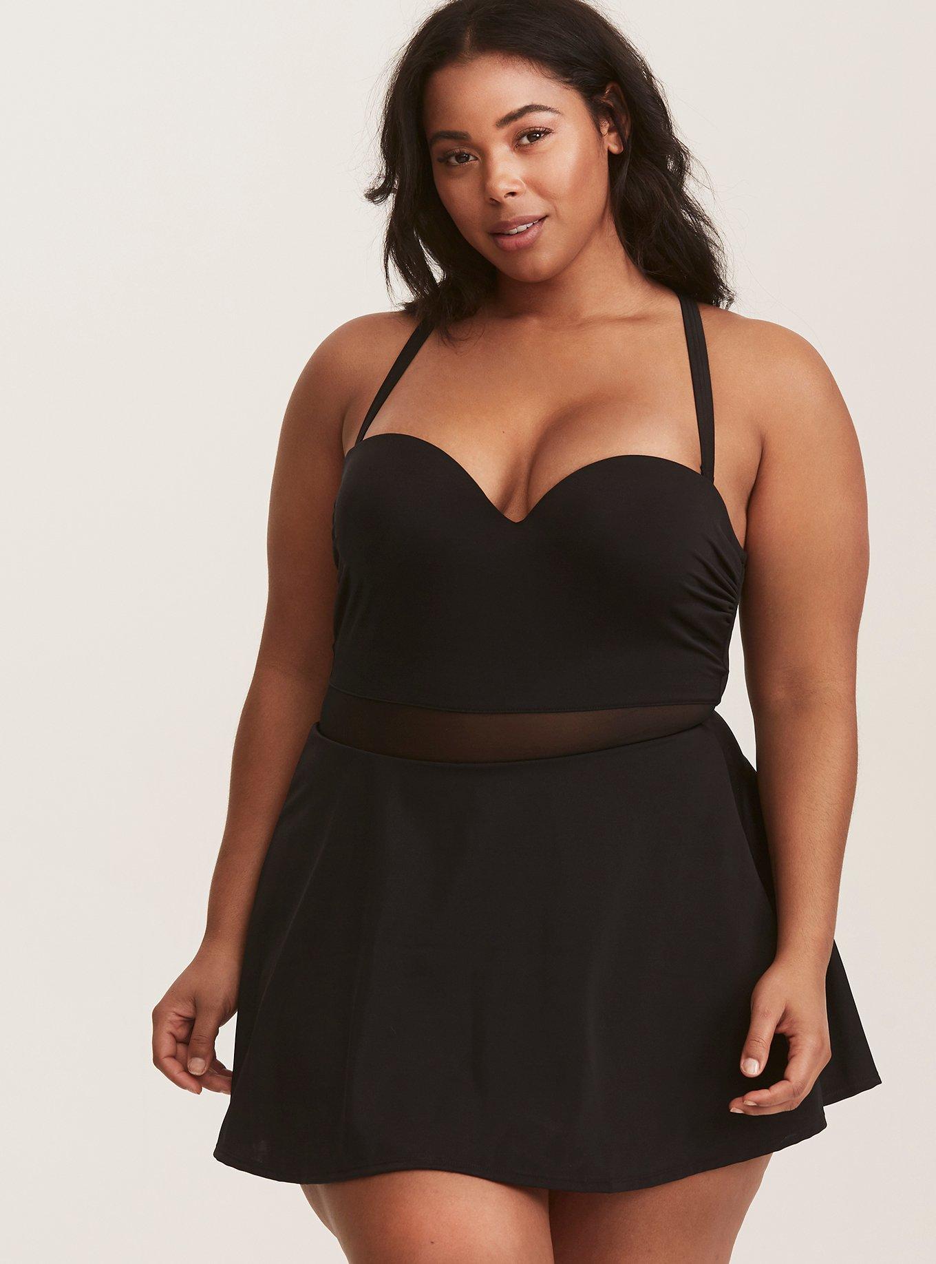 Plus Size Mesh Inset Skater One Piece Swimsuit Torrid