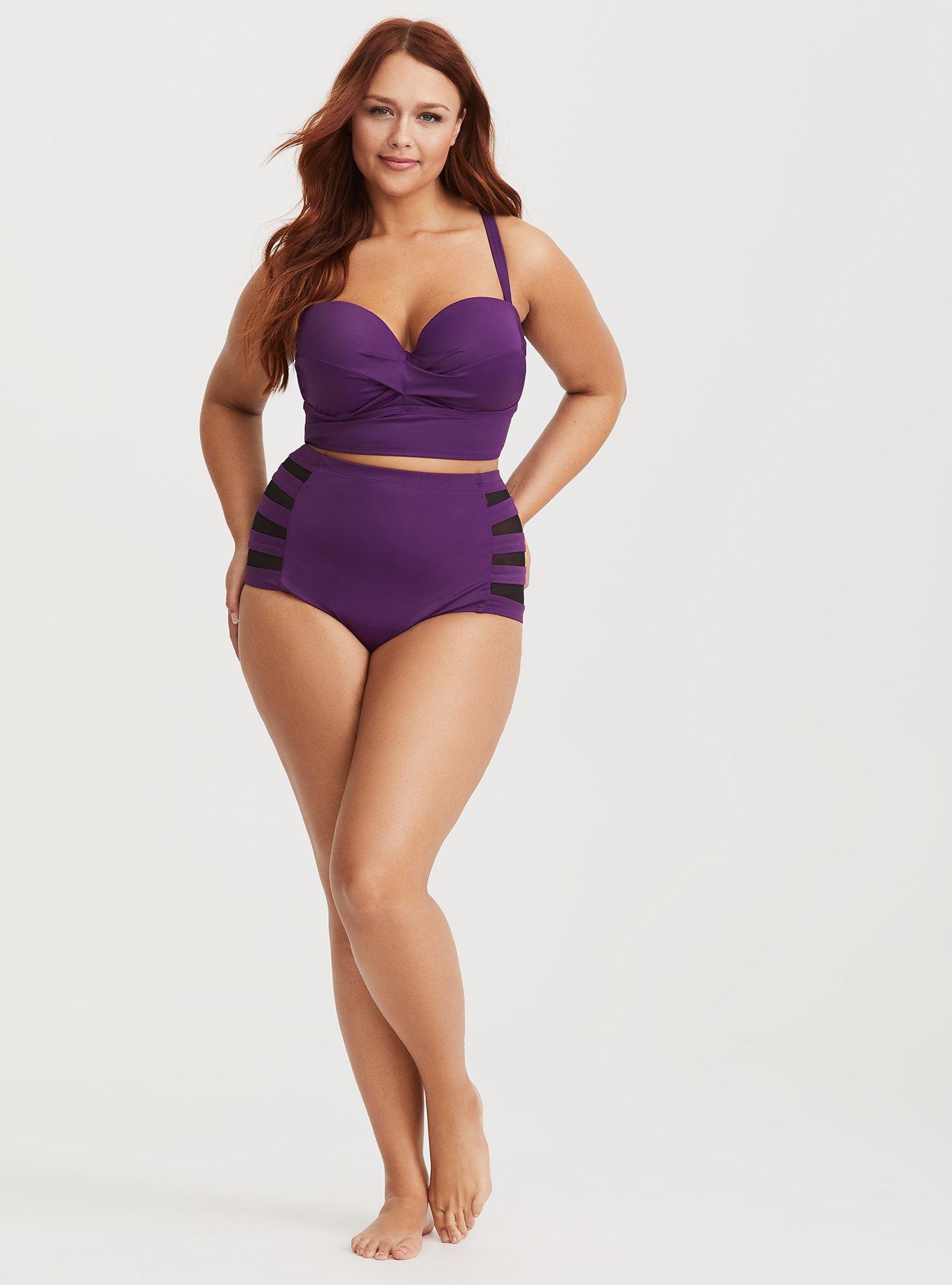 High-Rise Ladder Side Swim Bottom, PURPLE, alternate