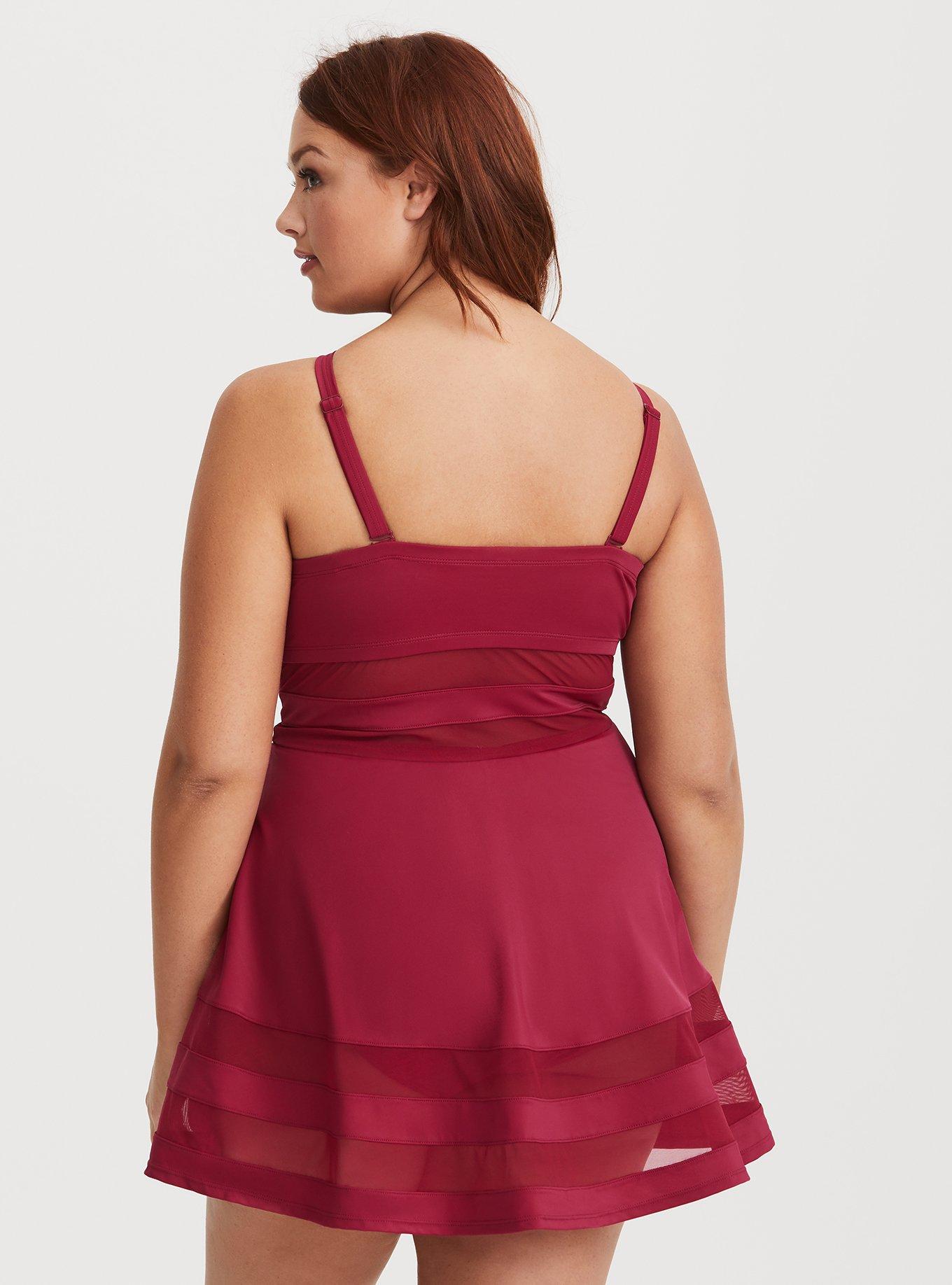 Plus Size - Red Lightly Lined Skater Swimsuit - Torrid