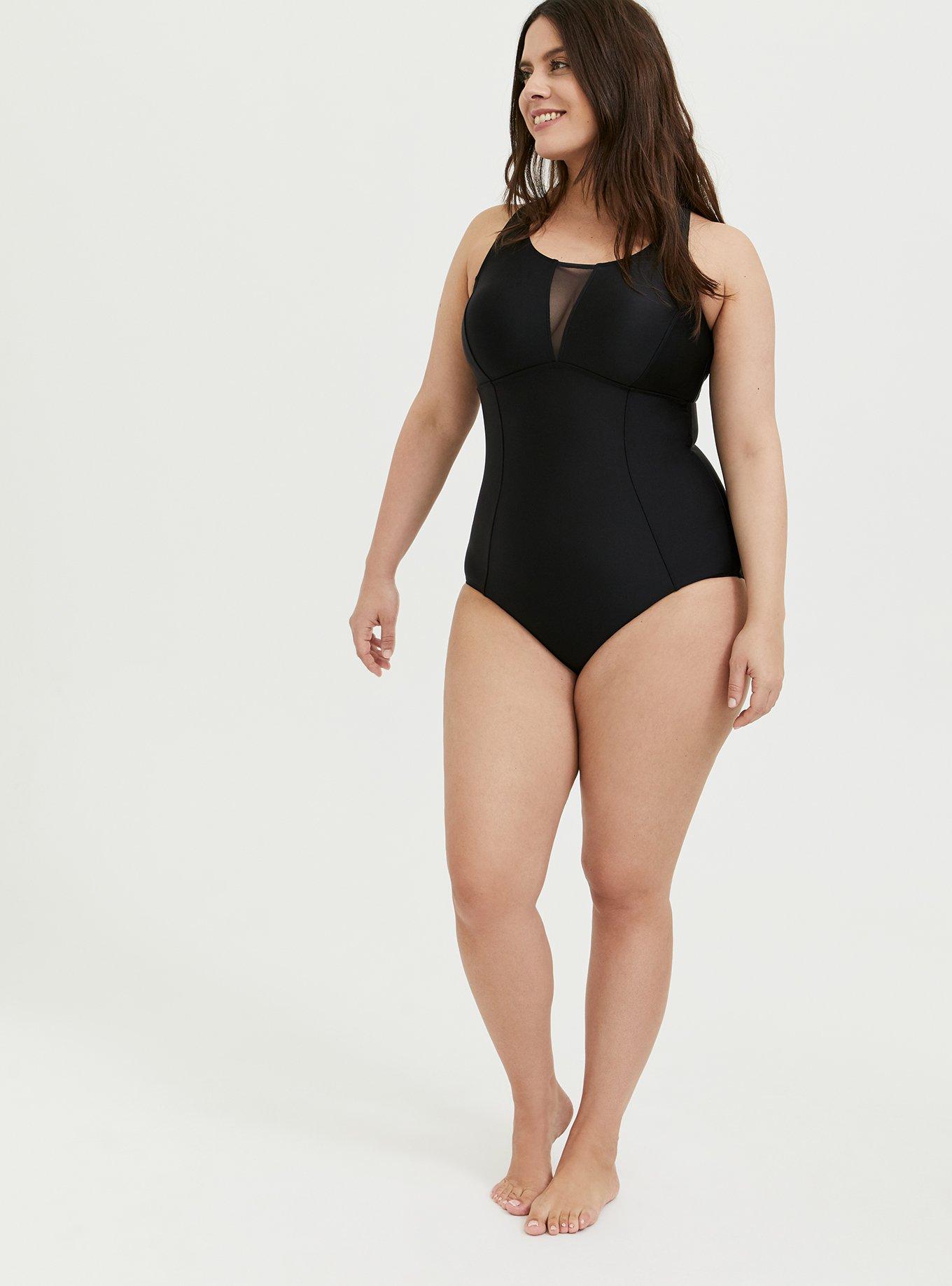 Plus Size Active Wireless Racerback One Piece Swimsuit, DEEP BLACK, alternate