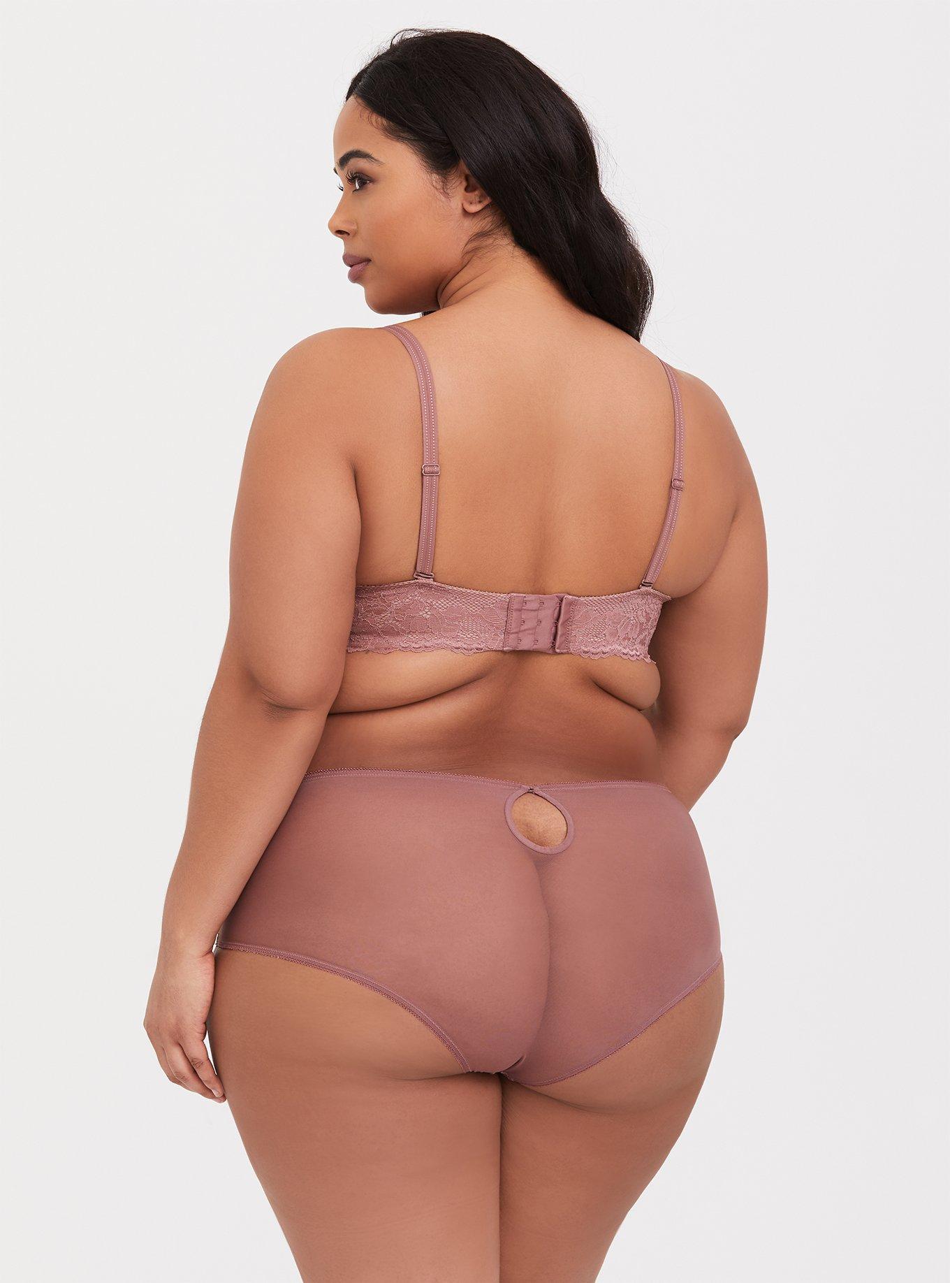 Microfiber And Mesh Cheeky Panty With Keyhole Back, DUSTY QUARTZ, alternate