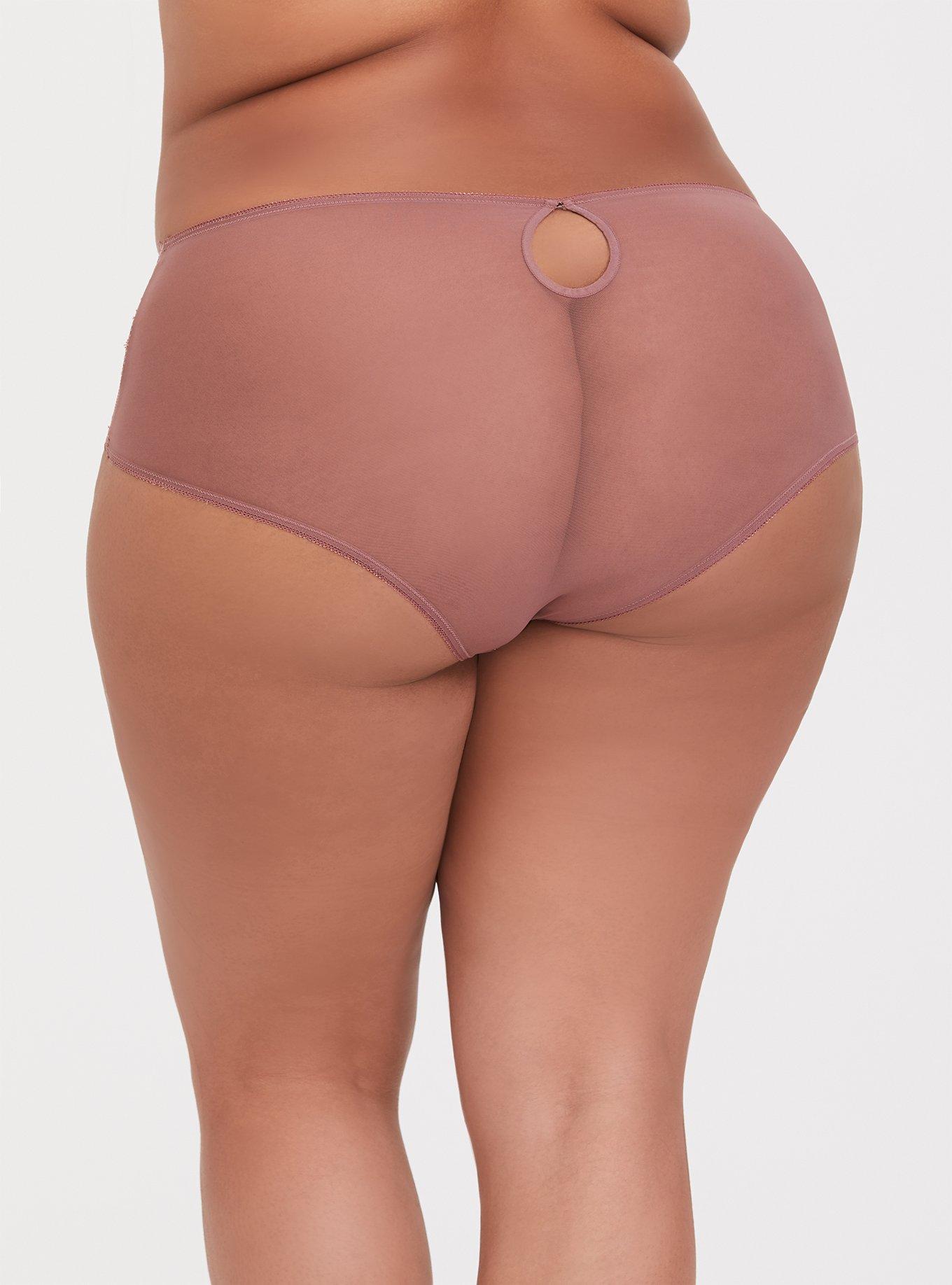 Microfiber And Mesh Cheeky Panty With Keyhole Back, DUSTY QUARTZ, alternate