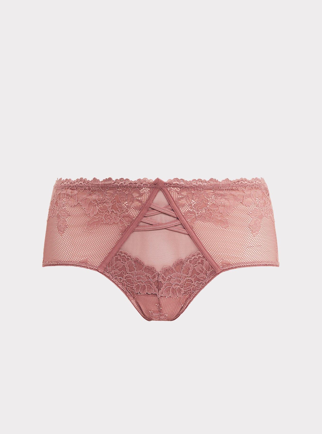 Microfiber And Mesh Cheeky Panty With Keyhole Back, DUSTY QUARTZ, hi-res