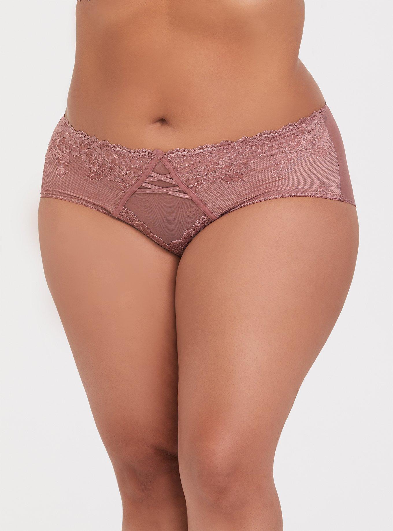 Microfiber And Mesh Cheeky Panty With Keyhole Back, DUSTY QUARTZ, hi-res