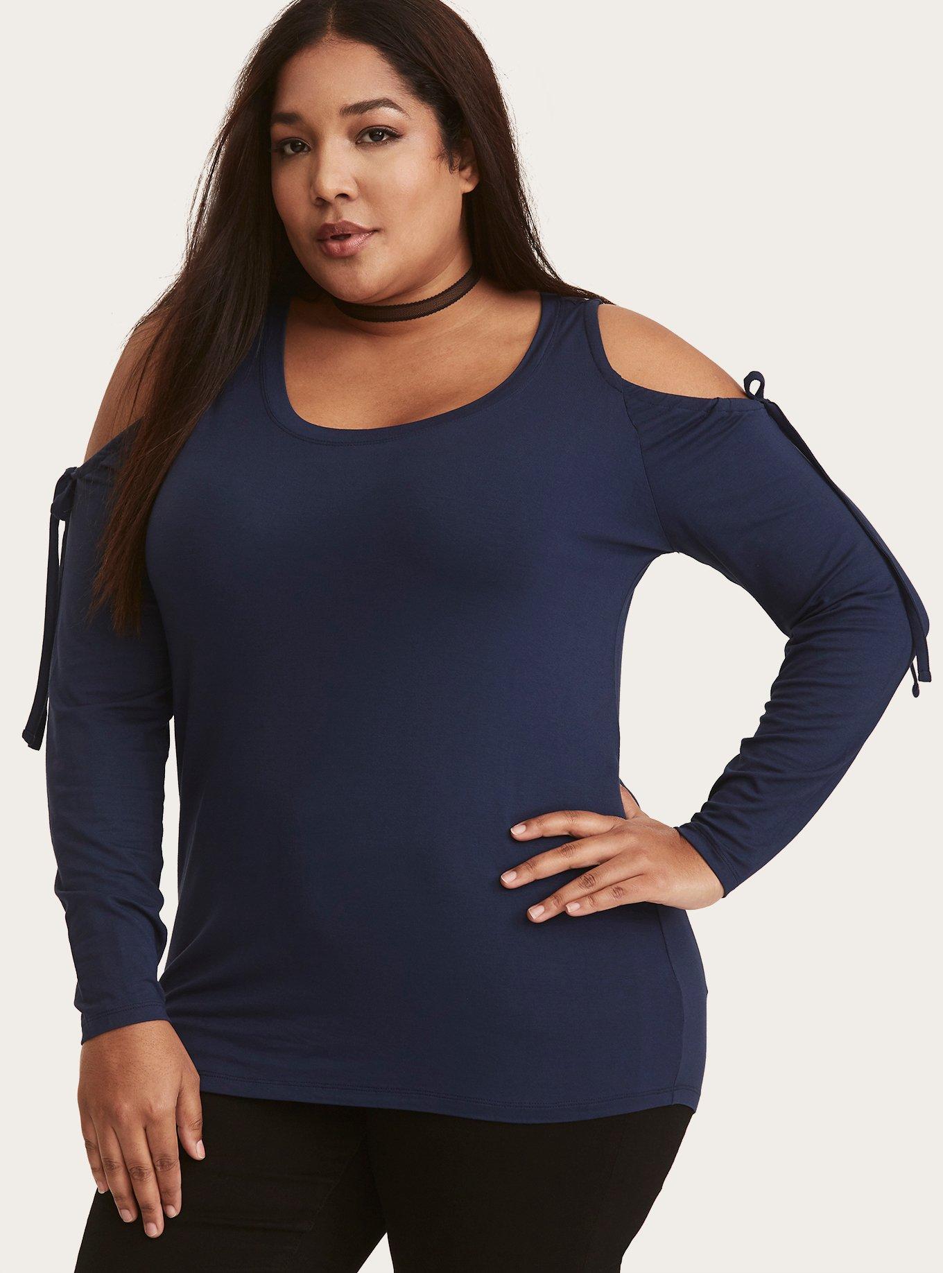 Plus Size Super Soft Navy Cold Shoulder Top Torrid