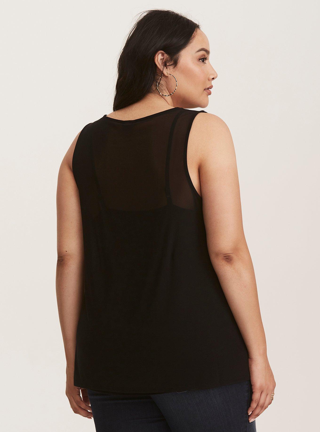 Plus Size Black & Navy Velvet Mesh Tank, DEEP BLACK, alternate