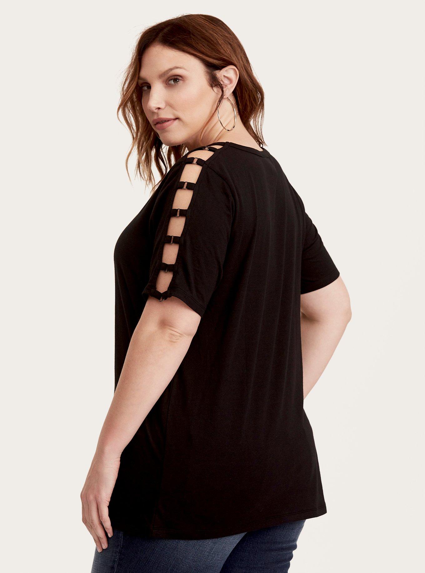 Black O-Ring Trim Sleeve Tee, DEEP BLACK, alternate